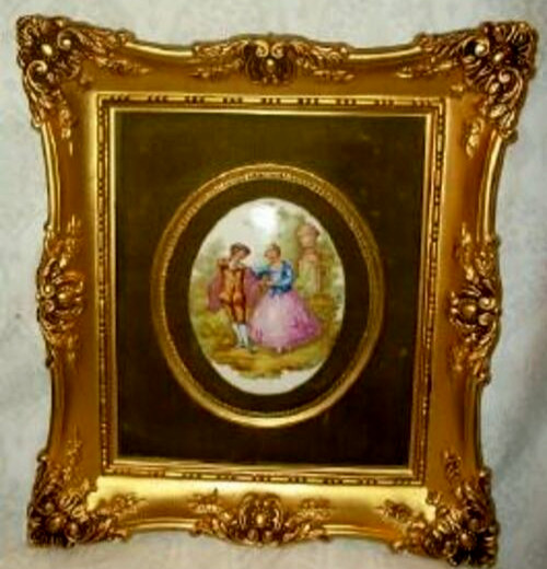 Hollywood Regency French FRAGONARD Porcelain Cameo Framed ORNATE Frame  1960s Lg