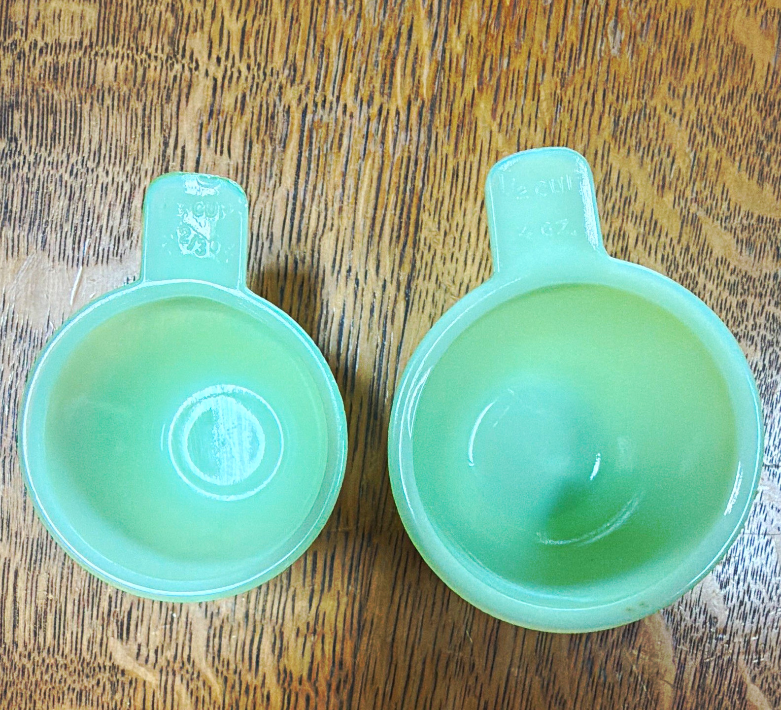 Vintage Jadeite Green Glass Measuring Cups Set of 2