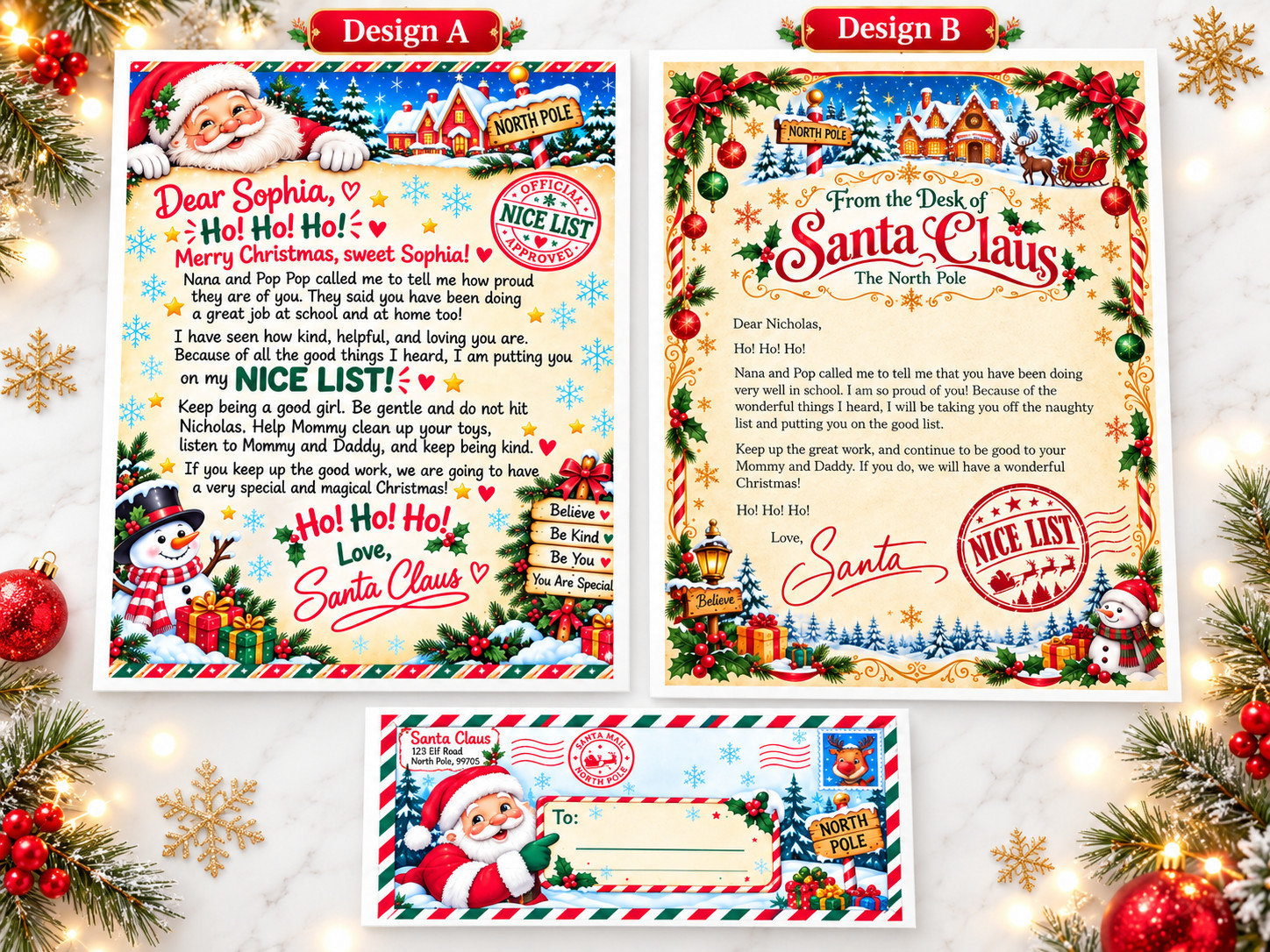 4 piece Santa Claus Personalized Nice List Christmas letter envelopes inc. 4 piece Santa Claus Personalized Nice List Christmas letter envelopes inc.