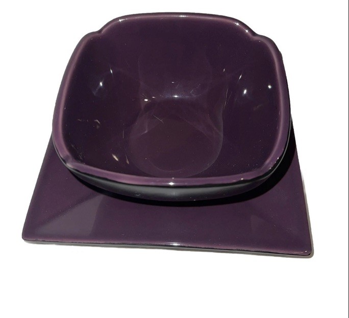 PartyLite Zen Candle Holder Set Purple Ceramic Modern Square Glazed Multi-Part PartyLite Zen Candle Holder Set Purple Ceramic Modern Square Glazed Multi-Part