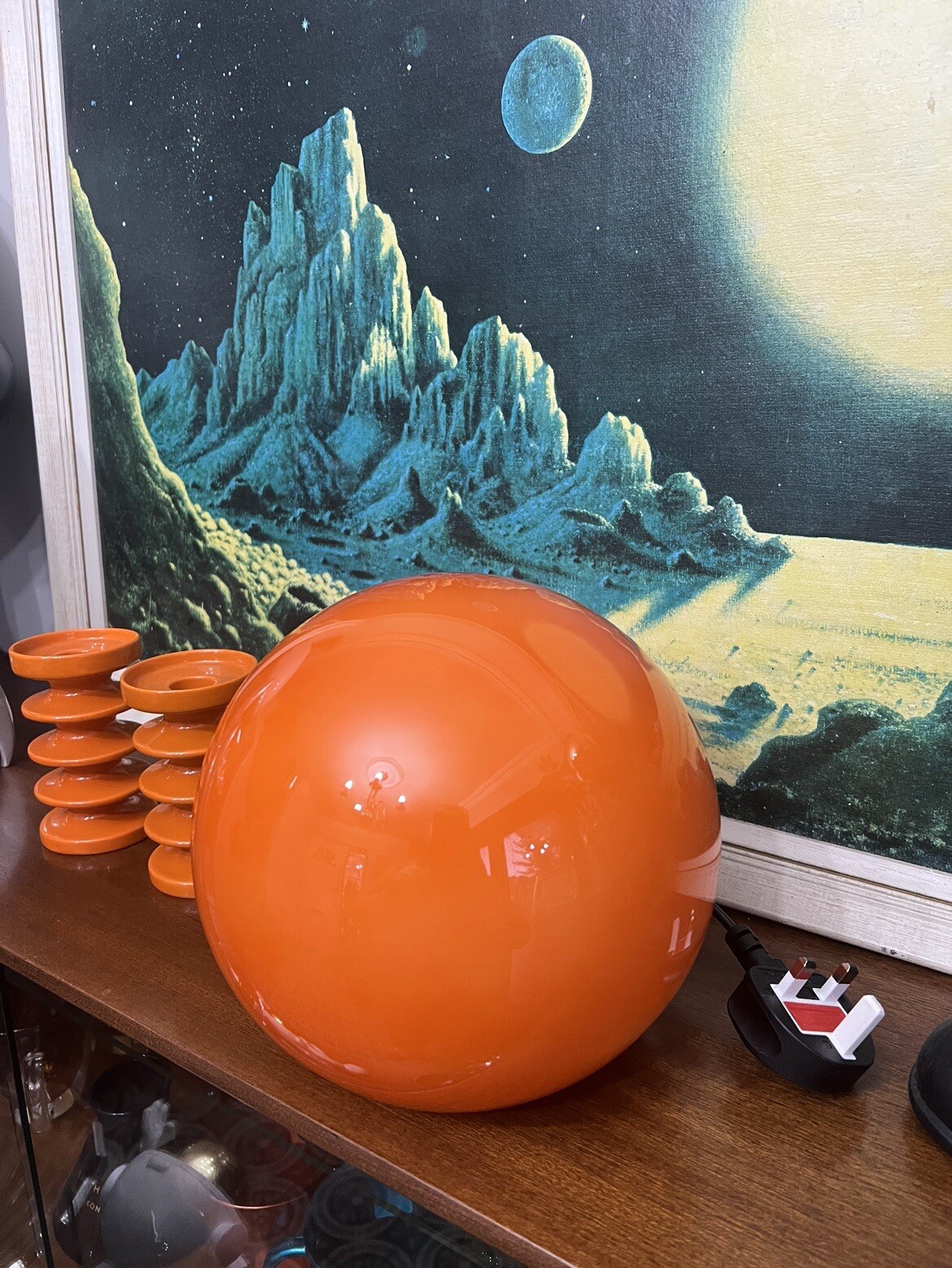 VINTAGE Habitat ORANGE SPACE BALL Space AGE GLASS LAMP Mid Century Guzzini X