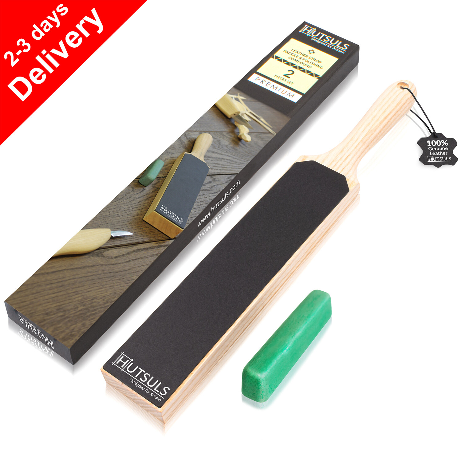 HUTSULS Double Sided Leather Strop Paddle Compound Knife Kit Sharpener Honing