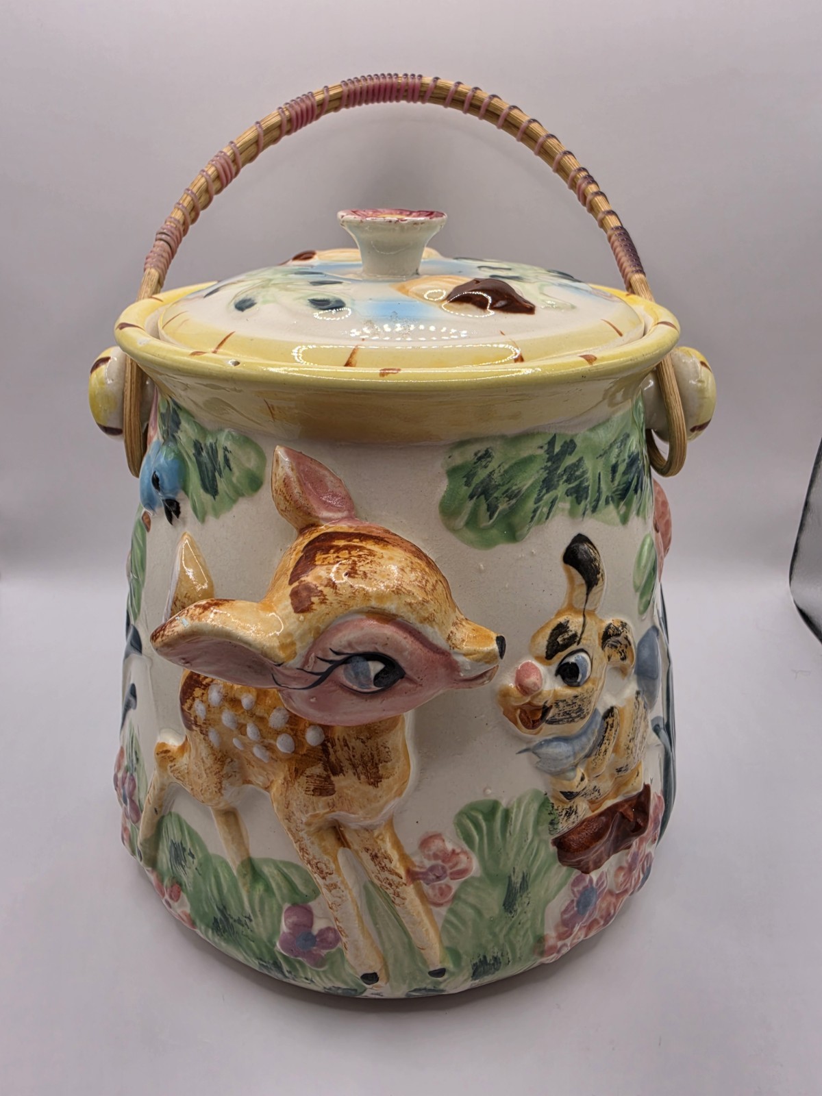 Vintage BAMBI DISNEY theme Japanese Mid-Century 3D Glazed Cookie Jar ESD Imports