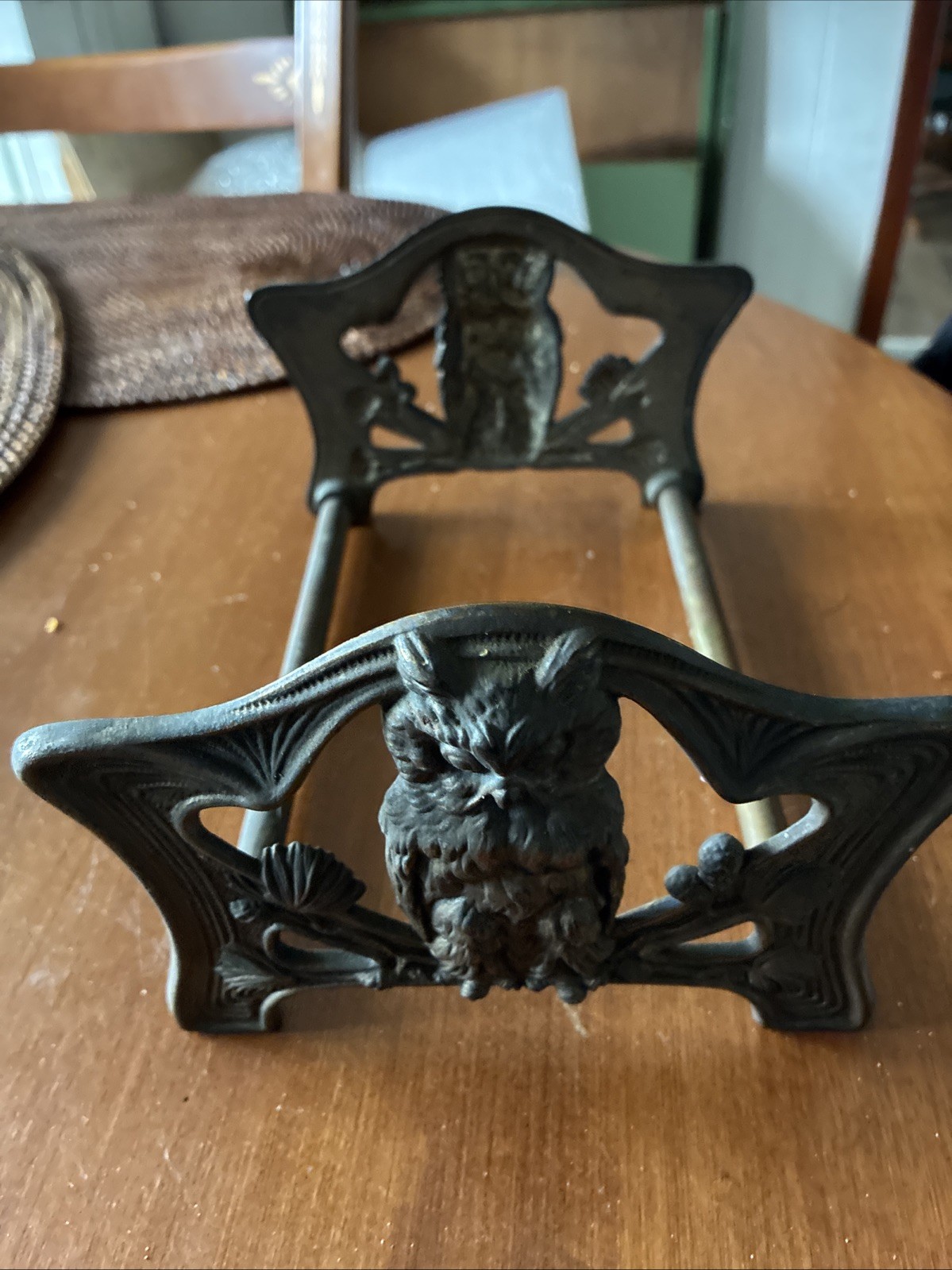 Antique Judd Brass Art Nouveau Owls Expanding Book Rack Antique Judd Brass Art Nouveau Owls Expanding Book Rack