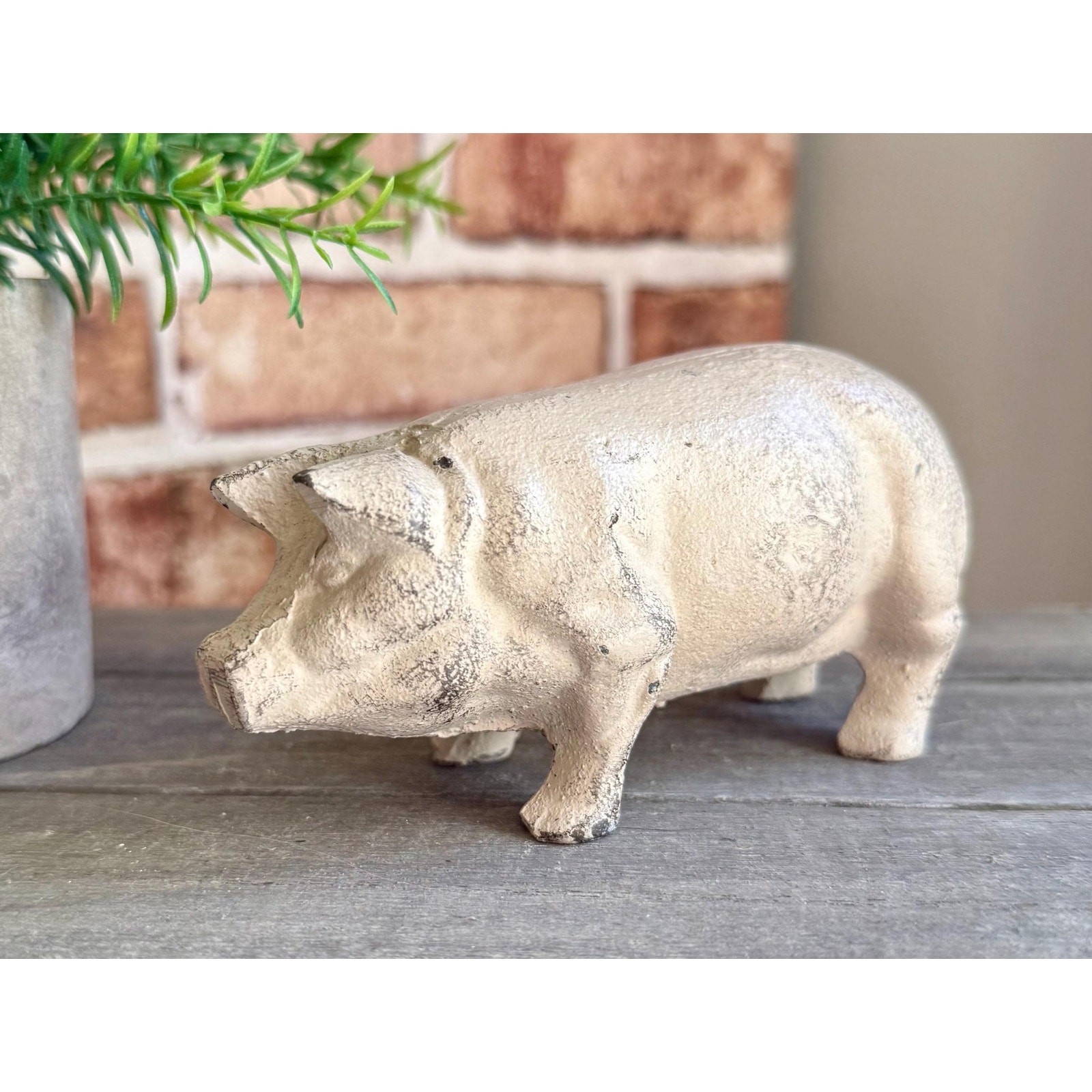 Vintage Cast Metal Animal Sculpture | Distressed Cream Farmhouse Figurine
