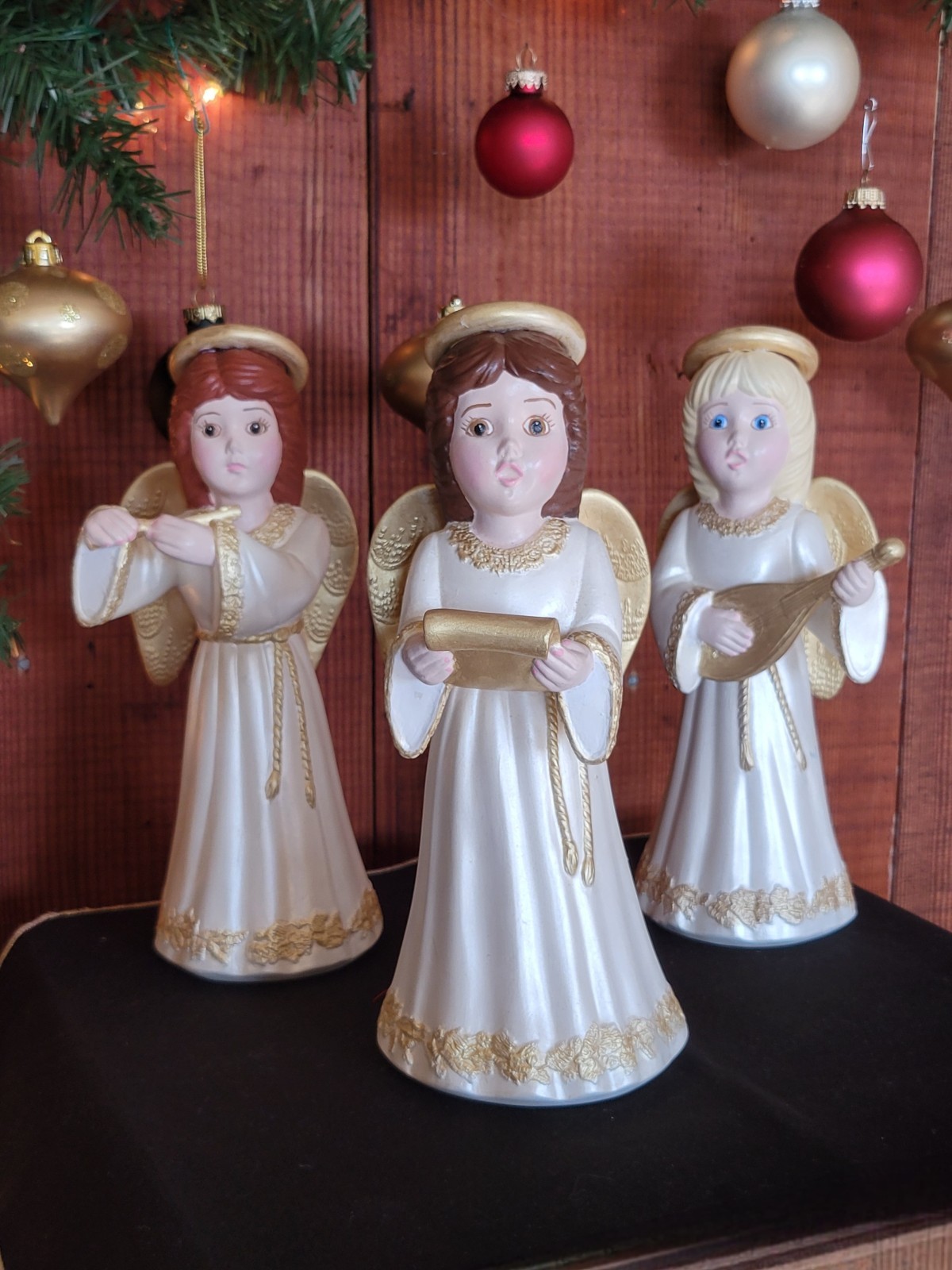 Vintage Hand-Painted Ceramic Christmas Angels Trio Set of 3 Musician Choir