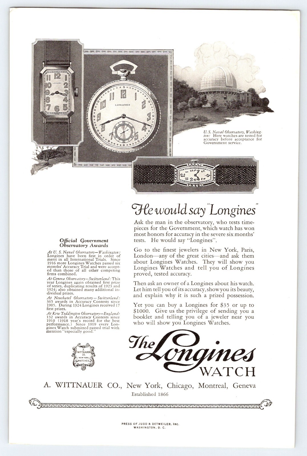 1925 NAVAL OBSERVATORY LONGINES WATCH VTG 6.5