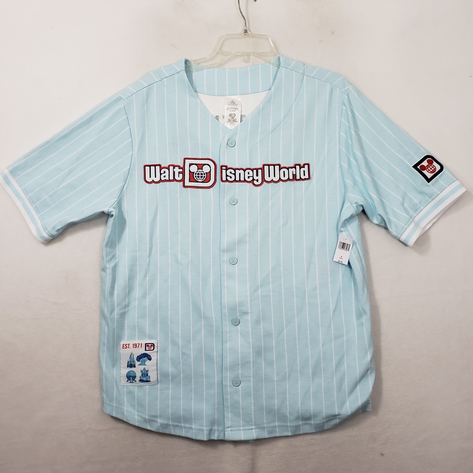 New NWT Walt Disney World Est 71 Button Baseball Jersey Adult size Medium Blue New NWT Walt Disney World Est 71 Button Baseball Jersey Adult size Medium Blue