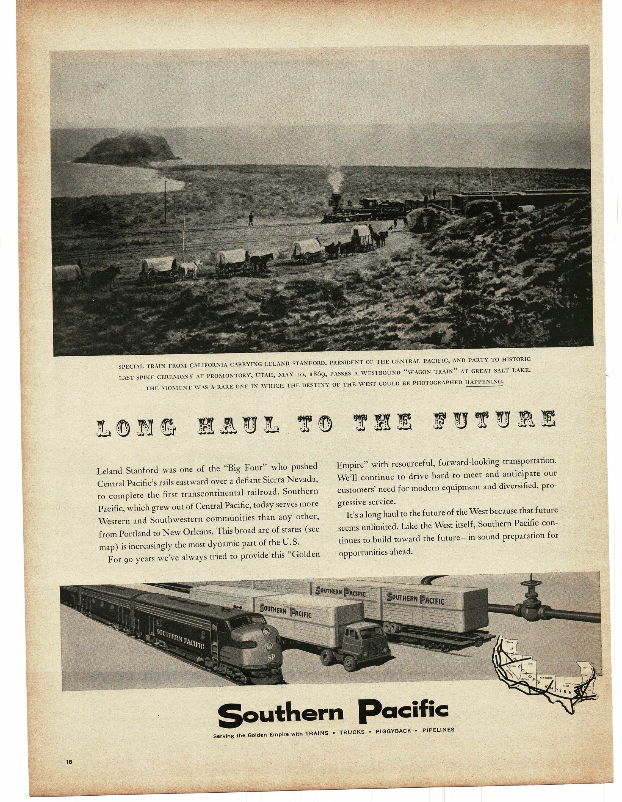 1959 Southern Pacific Railroad 19th Century Passenger Train passes wagons Ad