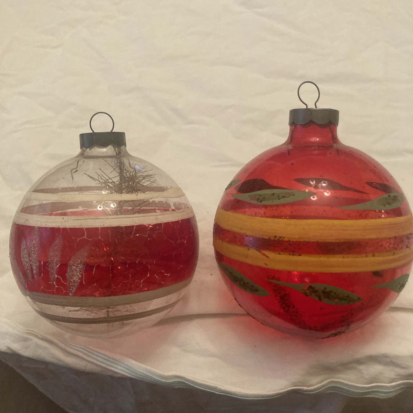Vintage Lg.Shiny Brite Unsilvered Striped PaintedGlass Ball Christmas Ornaments Vintage Lg.Shiny Brite Unsilvered Striped PaintedGlass Ball Christmas Ornaments