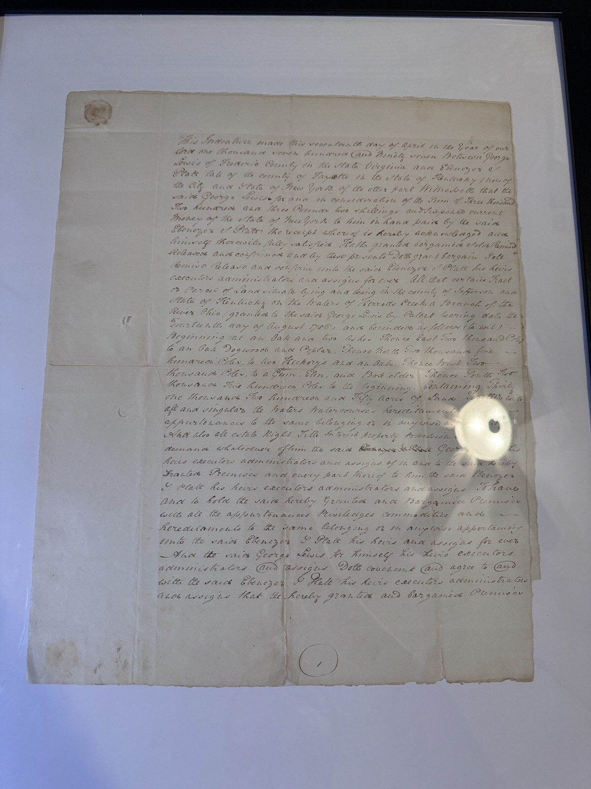 Antique Land Deed 1797 Kentucky George Lewis Ebenezer Smith Platt Antique Land Deed 1797 Kentucky George Lewis Ebenezer Smith Platt