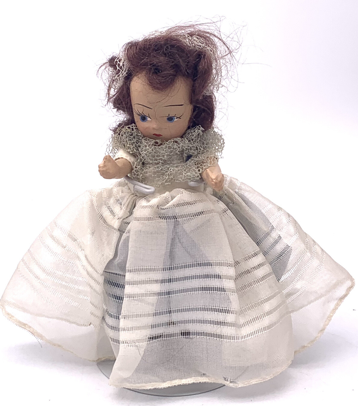RARE 1940s VINTAGE MAYFAIR MINIATURE DOLL  FOLK SONG DOLL BLUE DRESS