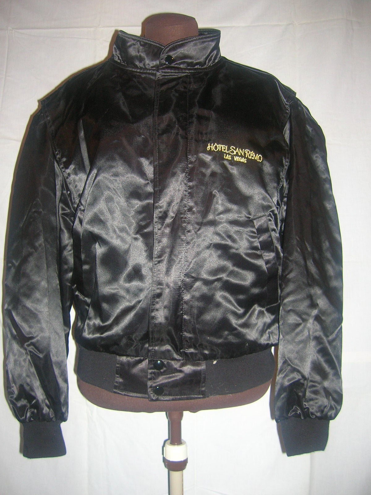 M.A.P. Vintage Black Silky Jacket Hotel San Remo Las Vegas Embroidered Size Med 