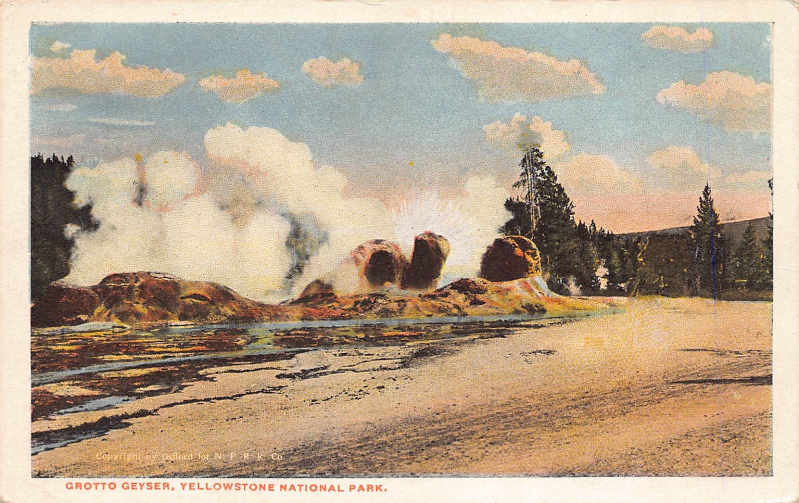 Yellowstone National Park WY  Grotto Geyser N.P.R.R. Co. Miles City & Spok RPO