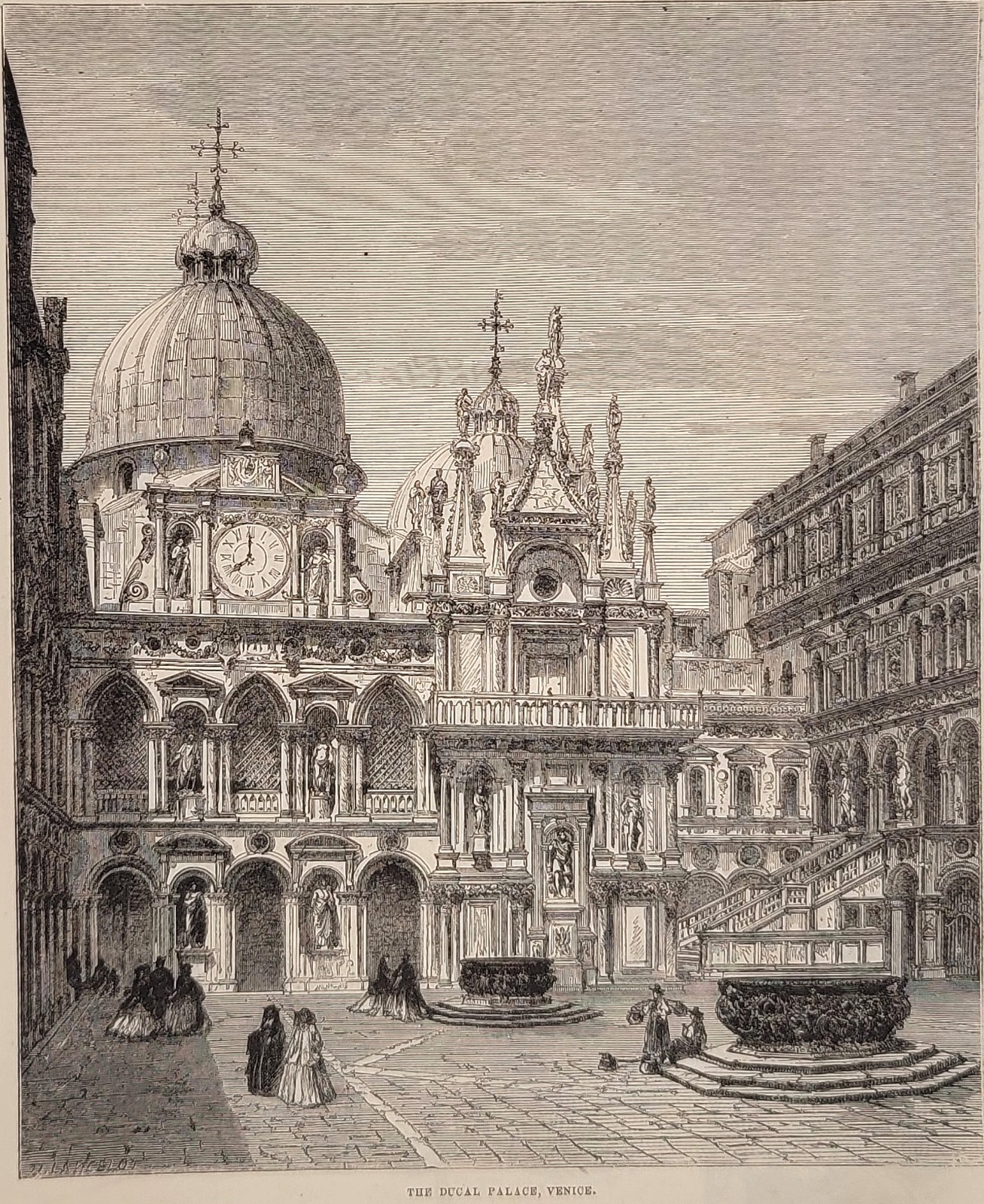 Venice Ducal Palace & Rialto Fish Market Engravings 1876 Frank Leslie’s Popular