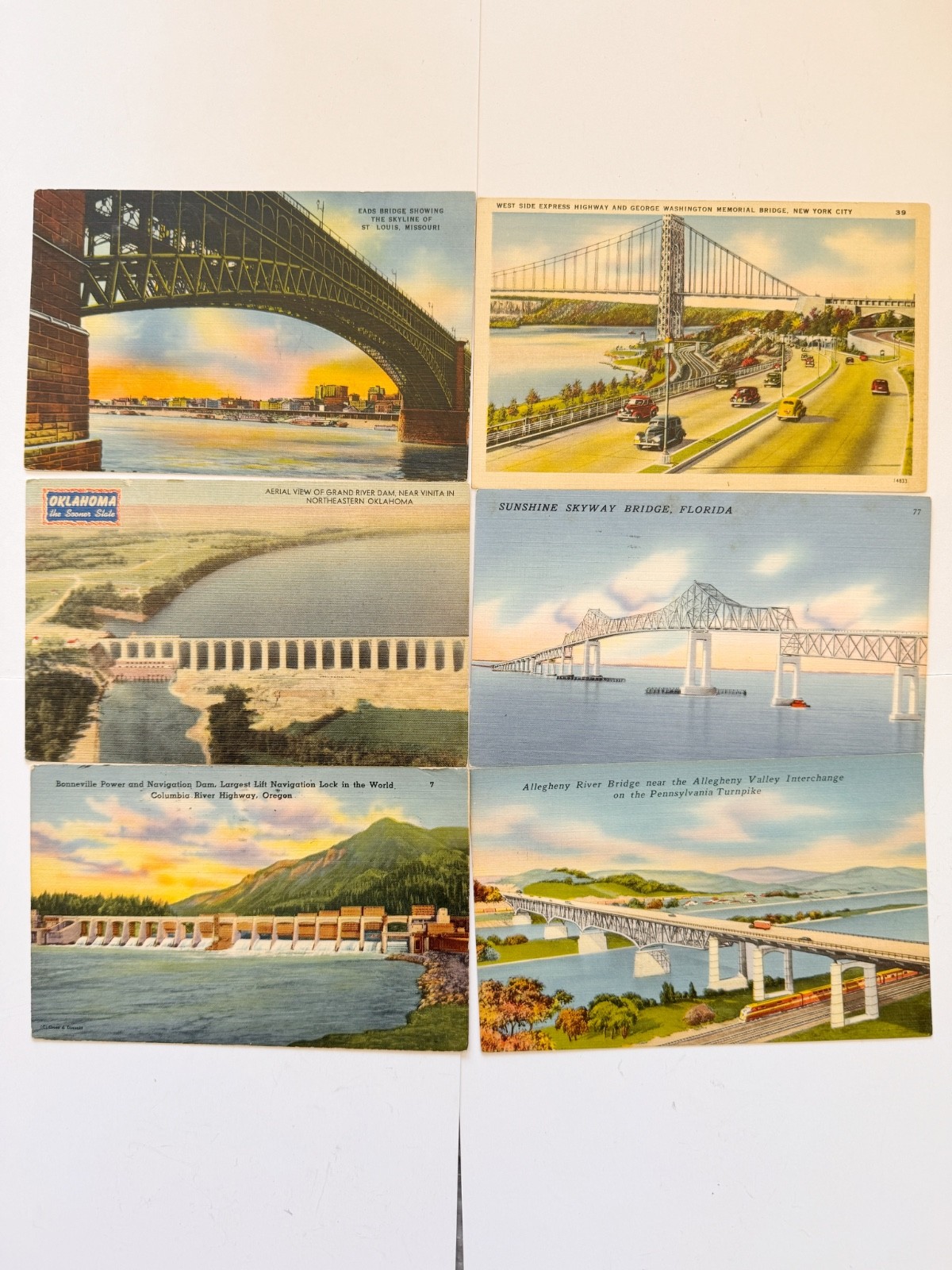 Lot of 6 Vintage Linen Postcards Bridges & Dams Posted 1940s-50s Stamps Lot of 6 Vintage Linen Postcards Bridges & Dams Posted 1940s-50s Stamps