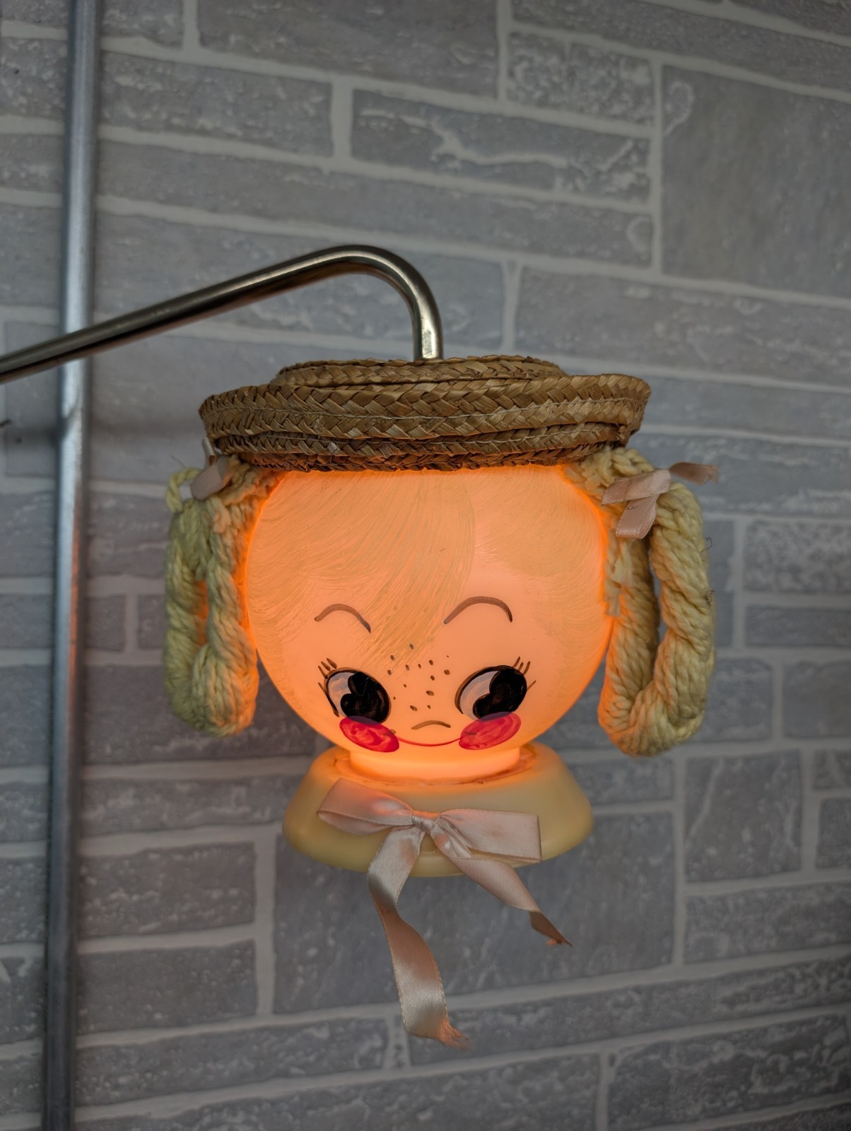 VTG Hand Painted Bo-Kay Lili Girl With Straw Hat and Pigtails Light Working.