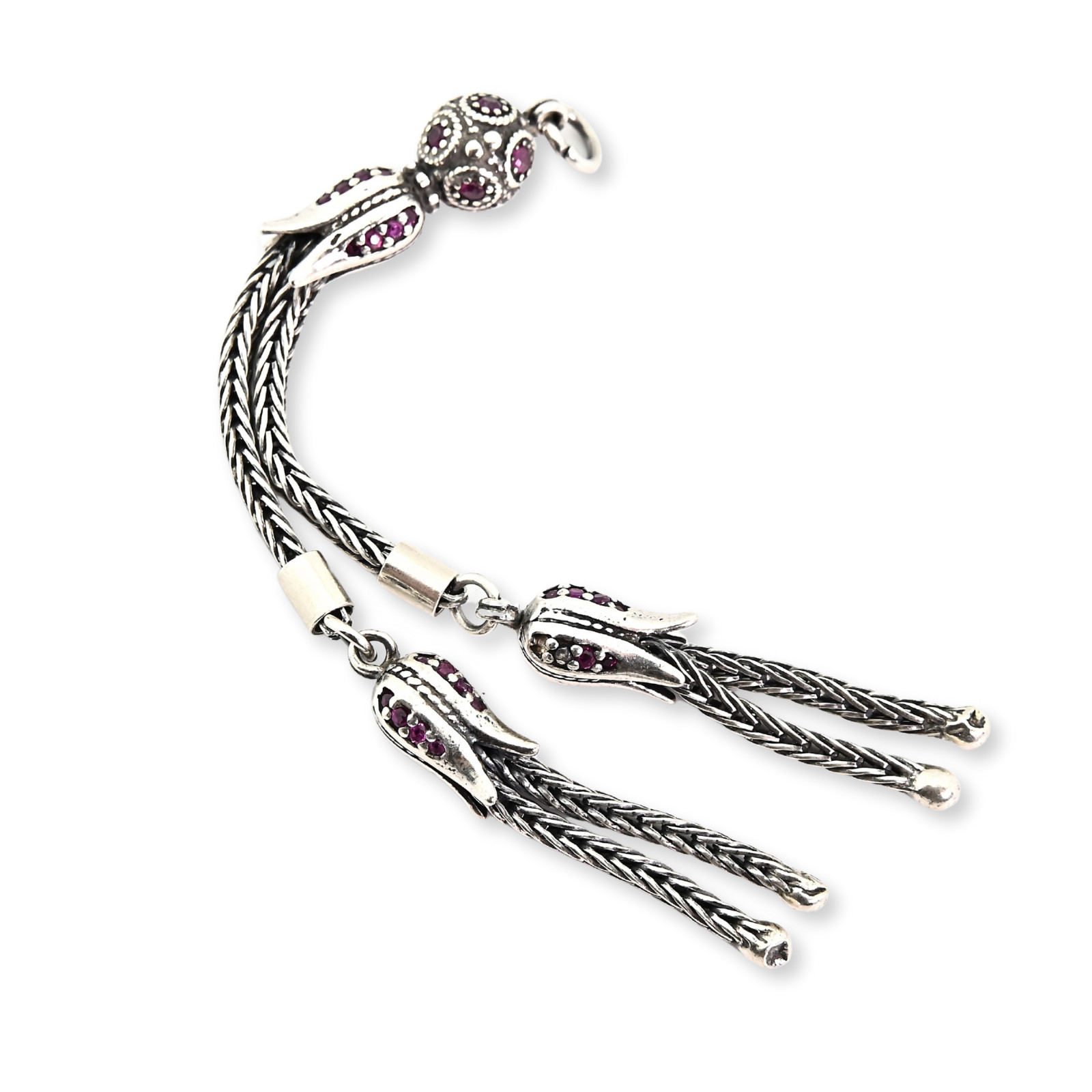 Tulip big with ruby silver tassel metal 925 pure Prayer Beads Tesbih 710135