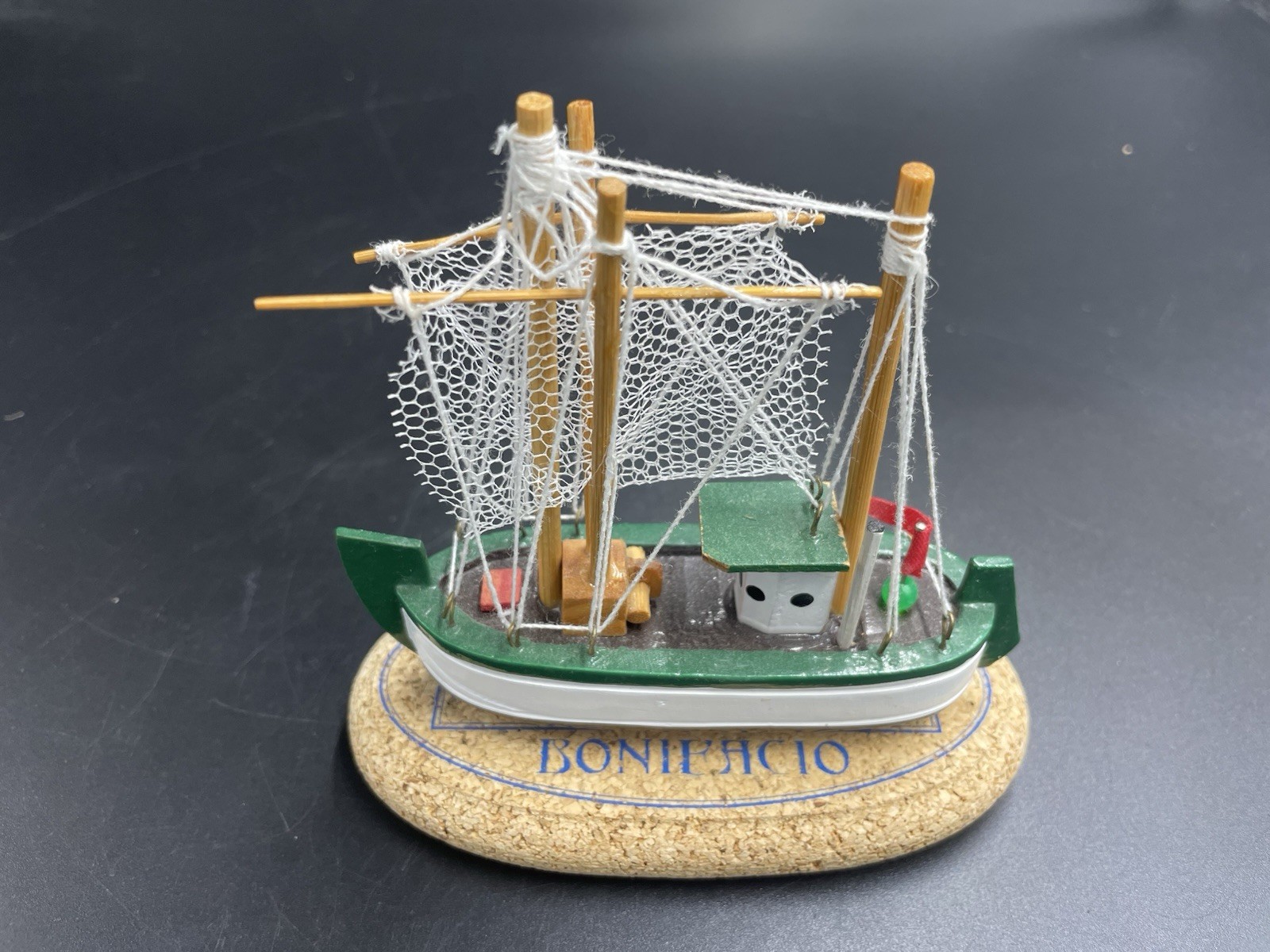 Vintage Bonifacio Corsica Miniature Fishing Boat Model Cork Base Souvenir