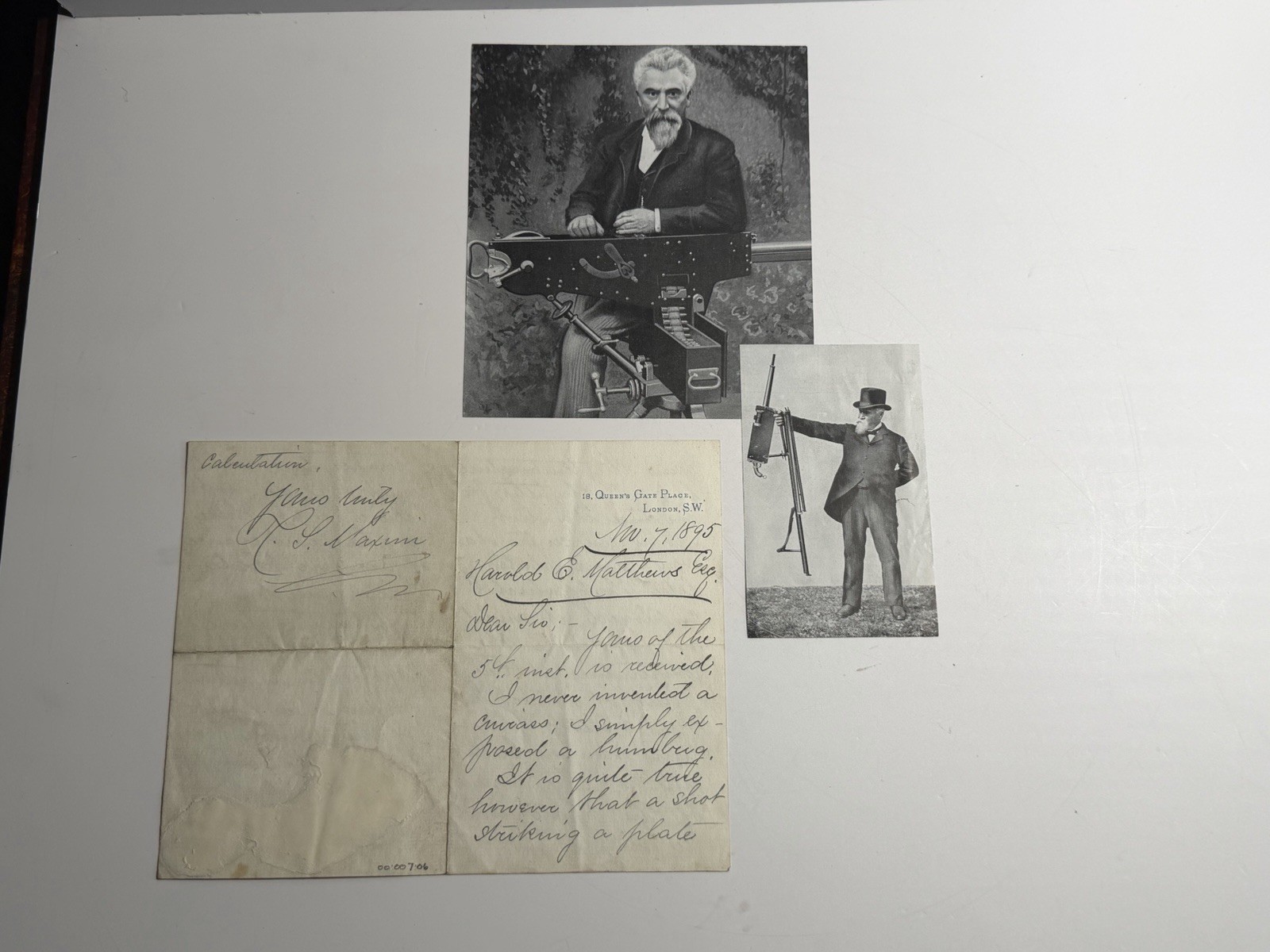 SIR HIRAM STEVENS MAXIM -  DOCUMENT SIGNED 1895 Machine Gun Inventor