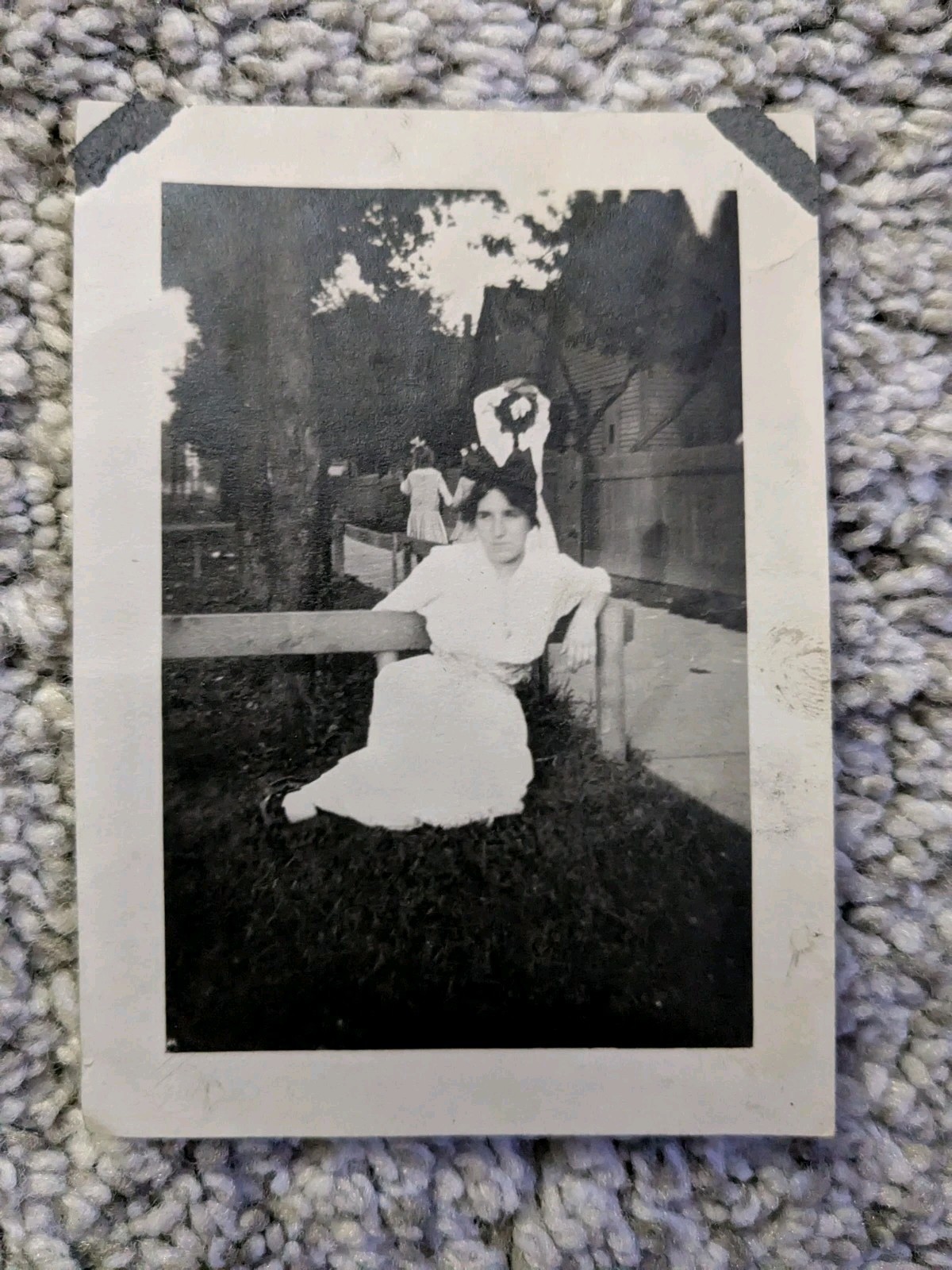 Vintage Early 1920s Woman Sitting In The Grass Photograph Vintage Early 1920s Woman Sitting In The Grass Photograph