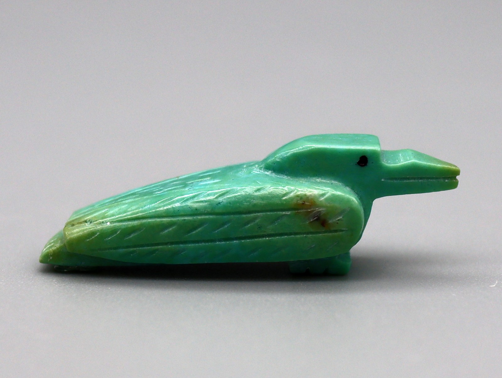Small Signed Turquoise Zuni Raven Fetish by Unknown Carver Small Signed Turquoise Zuni Raven Fetish by Unknown Carver