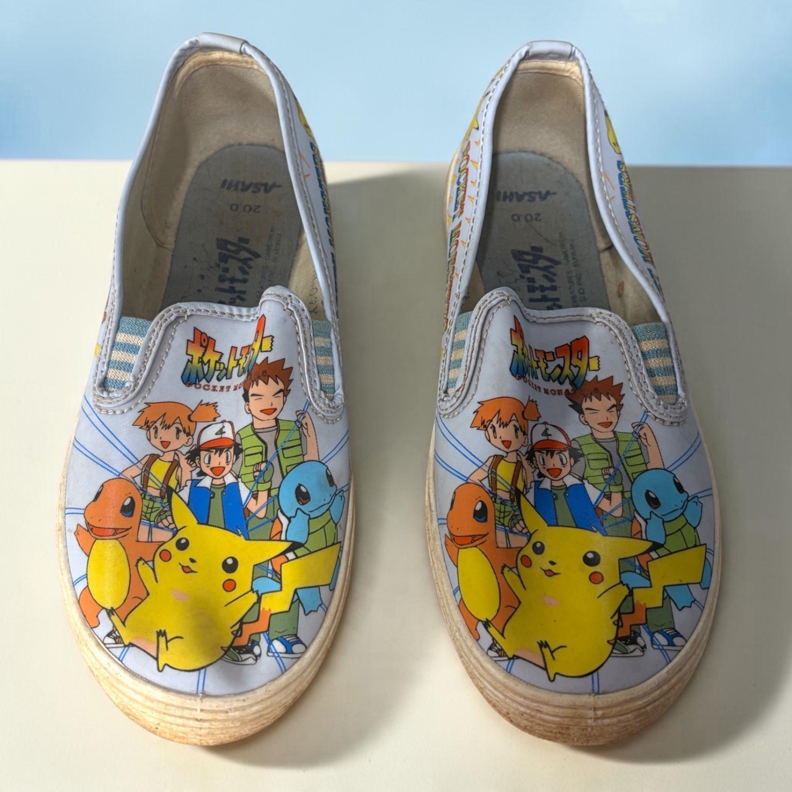 Vintage Pokemon ASAHI Shoes Japan Pikachu Ash Misty Brock 20.0 EE AS IS