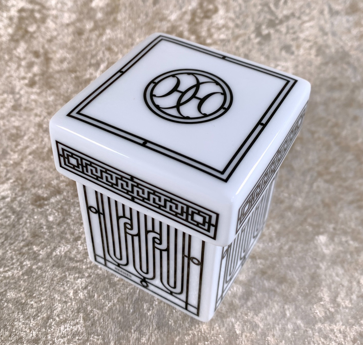 Hermes Paris H Deco Sugar Box / Small Box Container Porcelain Tableware