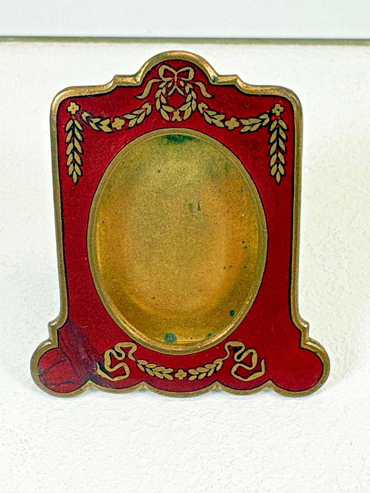 Antique French Napoleon III Gilt Bronze Red Enamel Miniature Picture Frame