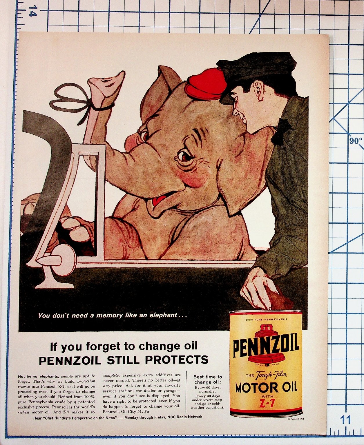 1963 Pennzoil Motor Oil Z-7 Vintage Car Elephant Advertisement Print Ad