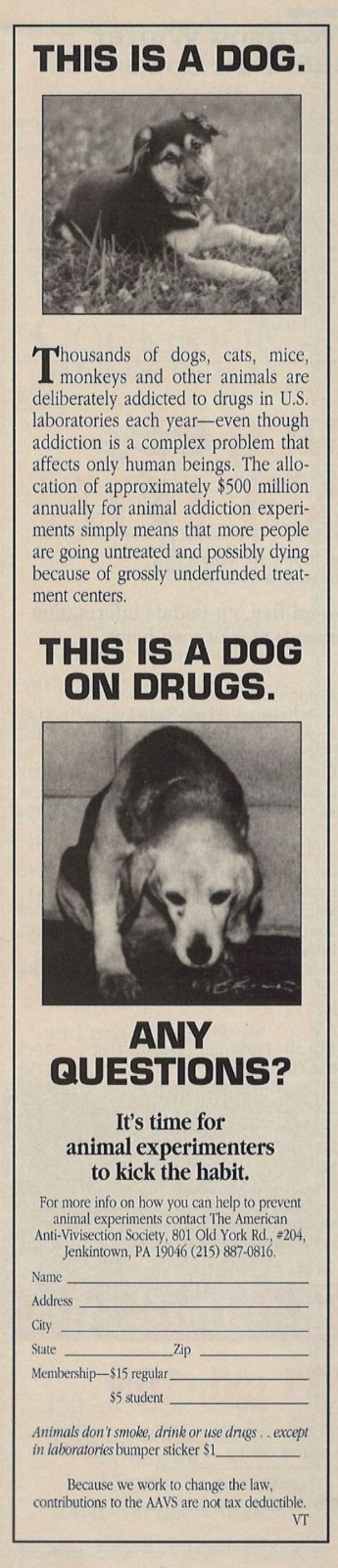 Vintage Print Ad 1995 The American Anti-Vivisection Society Philadelphia PA u