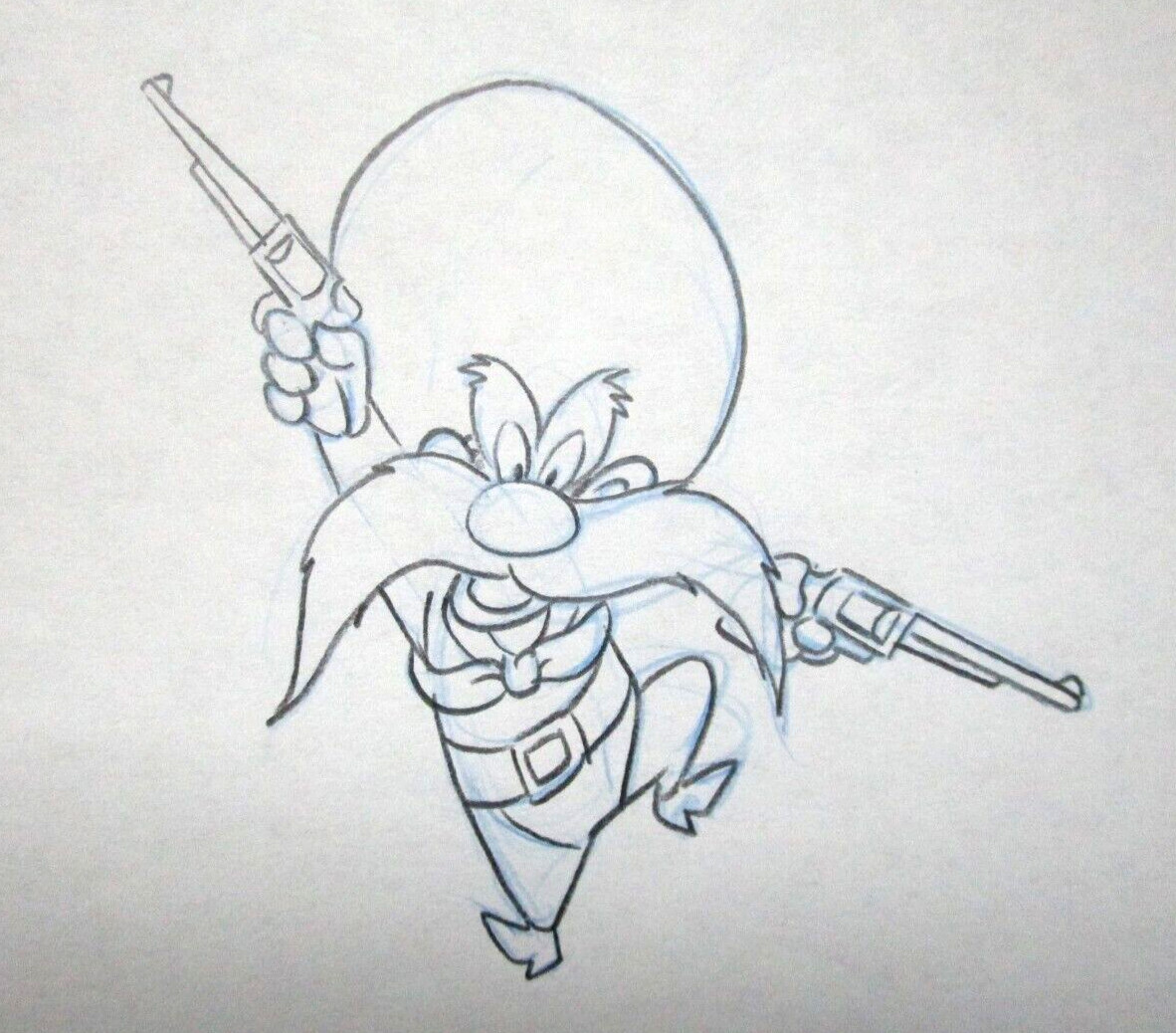 1980's YOSEMITE SAM Warner Brothers ORIGINAL PRODUCTION cel DRAWING hat guns