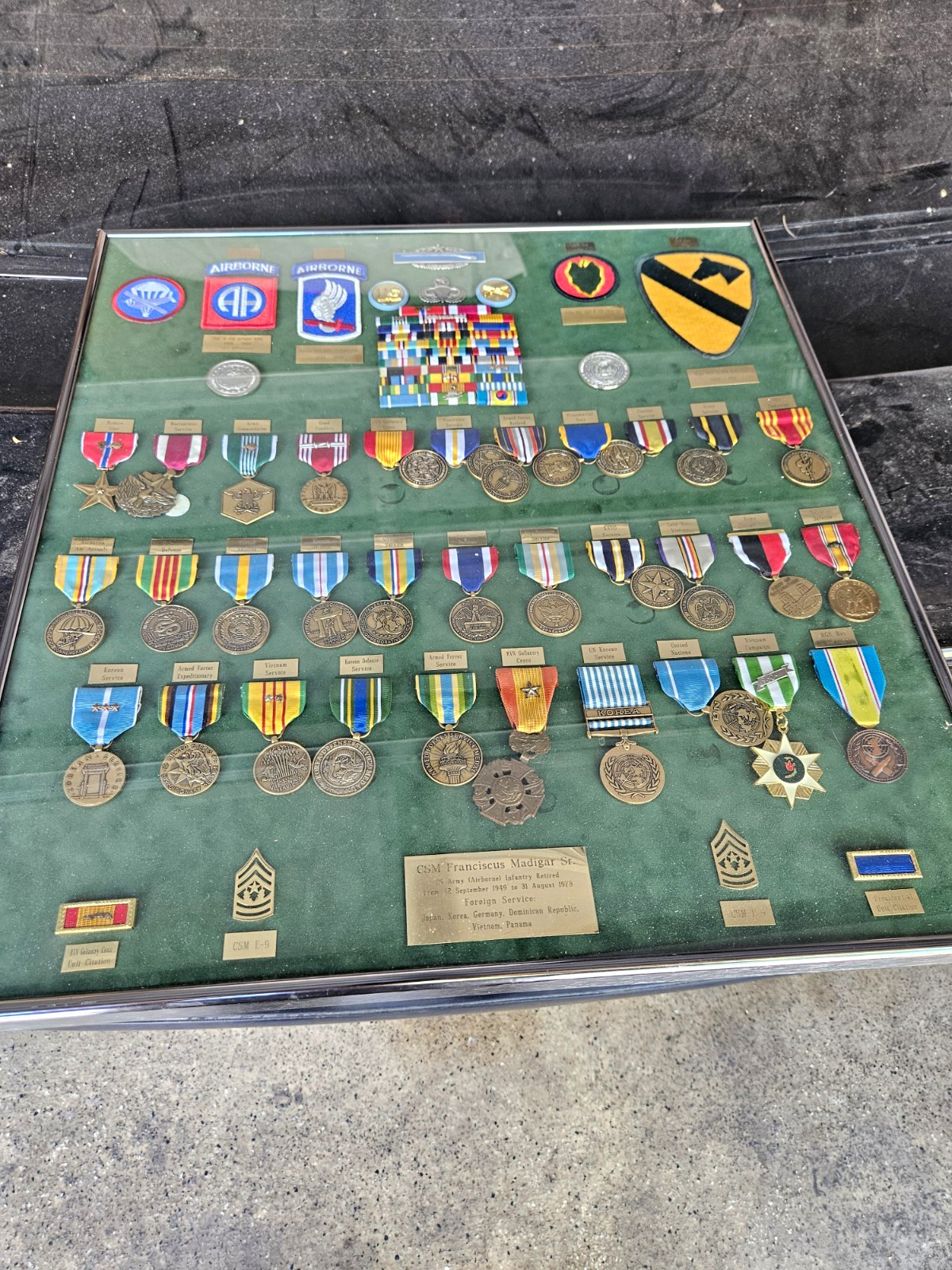 Framed Vintage CSM, U.S. Army Airborne Infantry Shadow Box, Korea/Vietnam Framed Vintage CSM, U.S. Army Airborne Infantry Shadow Box, Korea/Vietnam