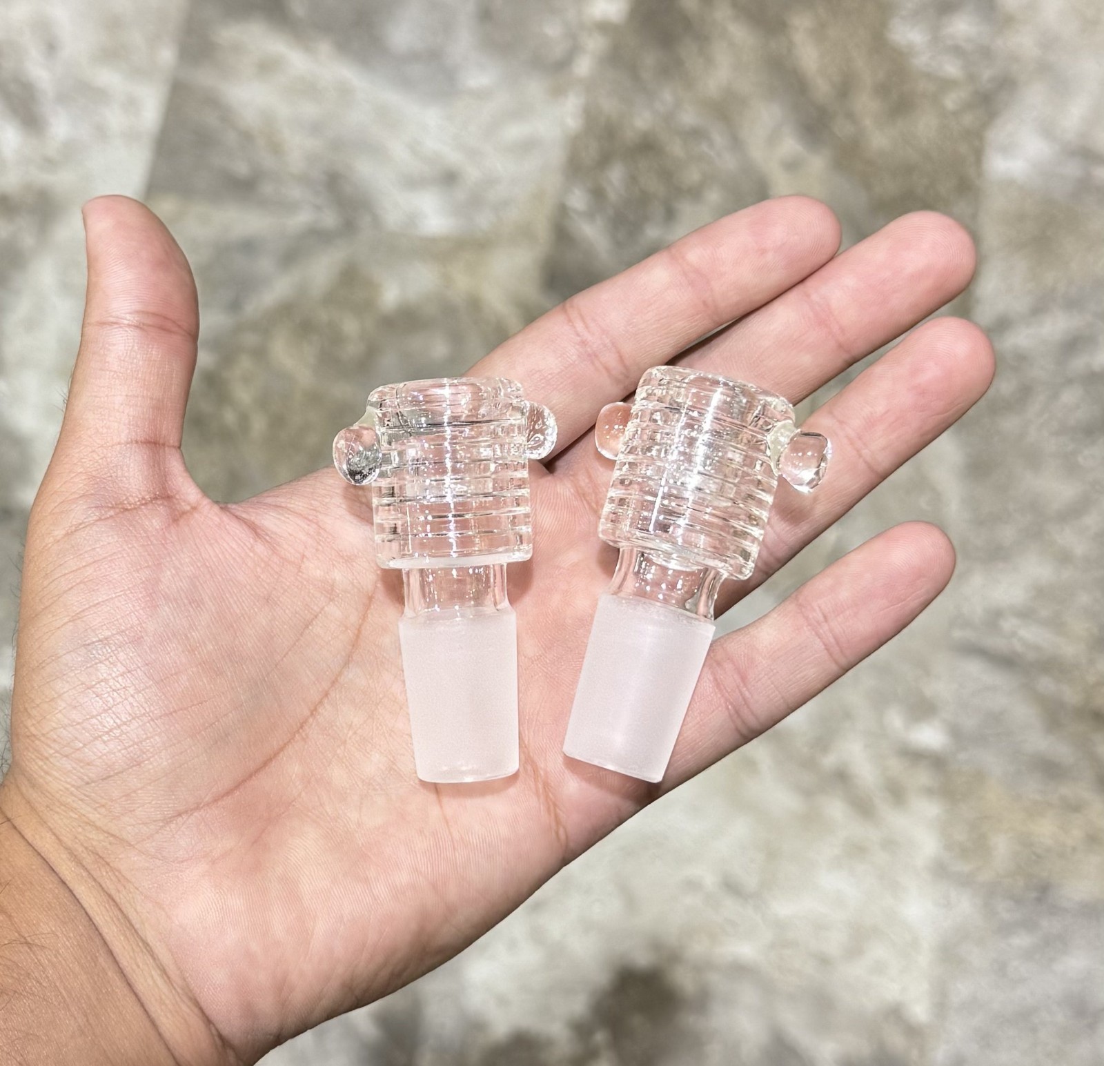 2x 18mm Clear Male Bowl with in-built Screen for Water Pipe Glass Smoking Pipe