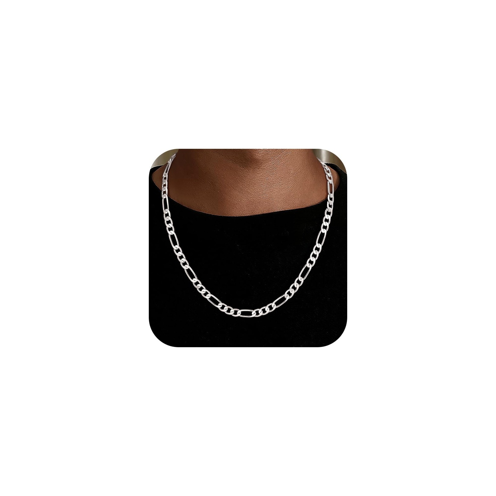Silver Chain for Men, 925 Sterling Silver Over Figaro Chain Silver Necklace Silver Chain for Men, 925 Sterling Silver Over Figaro Chain Silver Necklace