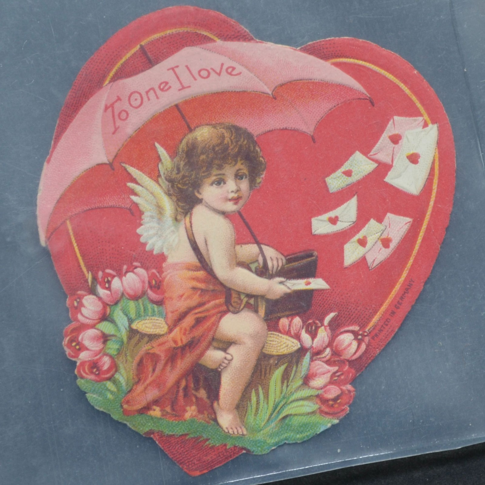 Antique Victorian Embossed Heart Cherub Valentine Card Germany