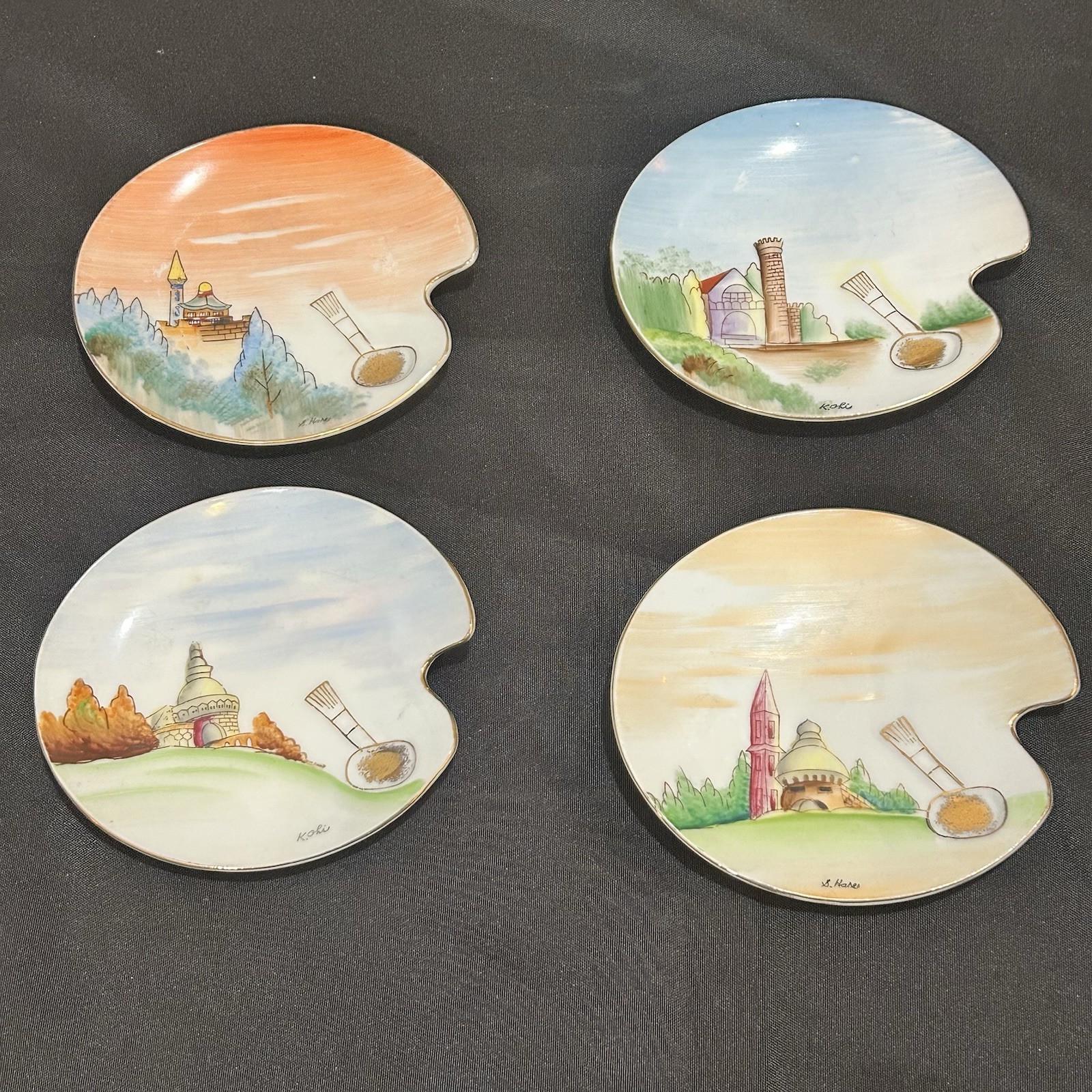 Vtg Ardalt Lenwile China Palette Wall Plates Set of 4 Occupied Japan 6314 Signed Vtg Ardalt Lenwile China Palette Wall Plates Set of 4 Occupied Japan 6314 Signed