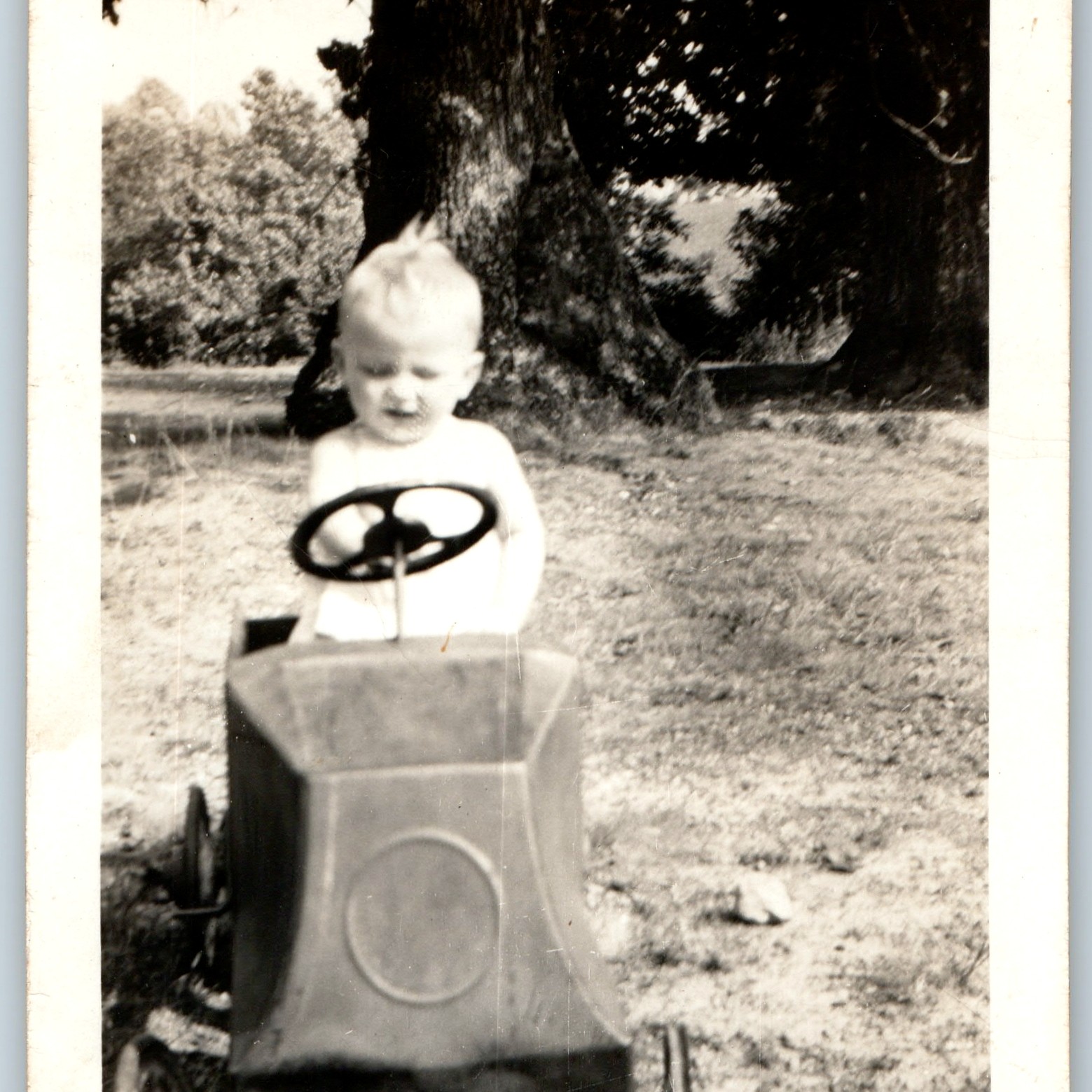 c1930s Cute Toddler Child Vintage Pedal Car Toy Auto Snapshot Photo Backyard Vtg c1930s Cute Toddler Child Vintage Pedal Car Toy Auto Snapshot Photo Backyard Vtg