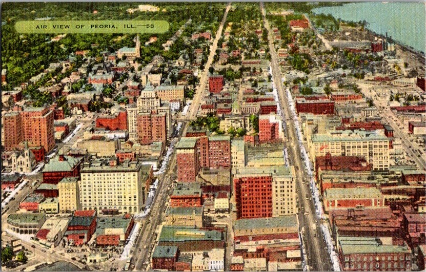 Vintage Postcard Aerial View Peoria IL Illinois 1953                       B-439