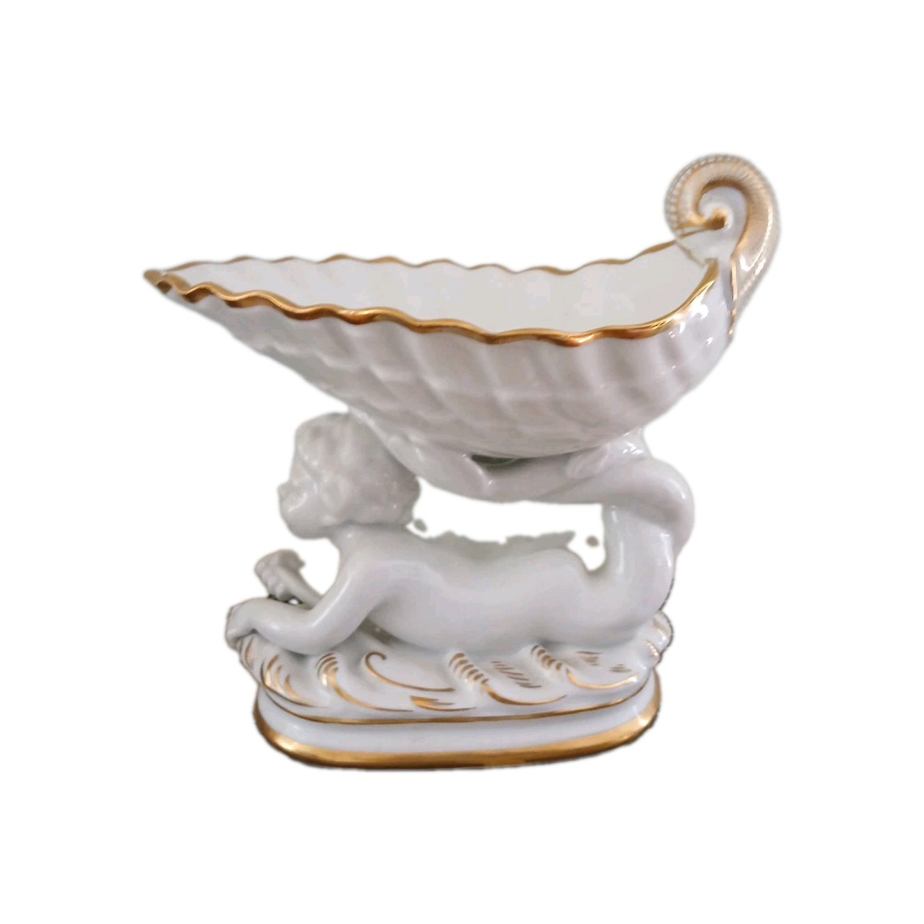 Spectacular Antique KPM Cherub on Dolphin Pocelain Figurine Dish /Candy Dish
