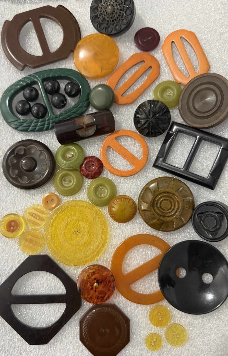 Lot 40 Vintage Bakelite Buttons Buckles Chunky Colorful Tested Butterscotch
