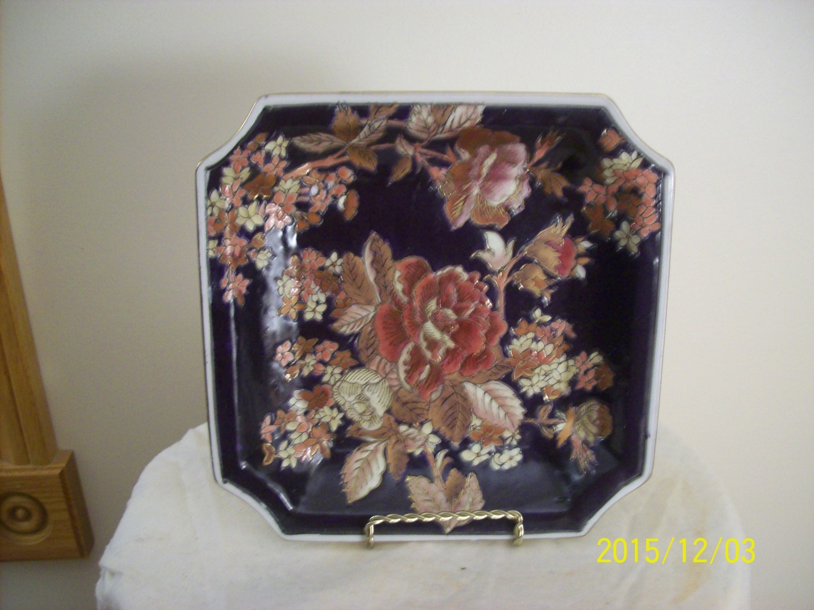 H.F.P Macau Vintage Chinoiserie Porcelain Square Floral Plate \ H.F.P Macau Vintage Chinoiserie Porcelain Square Floral Plate \