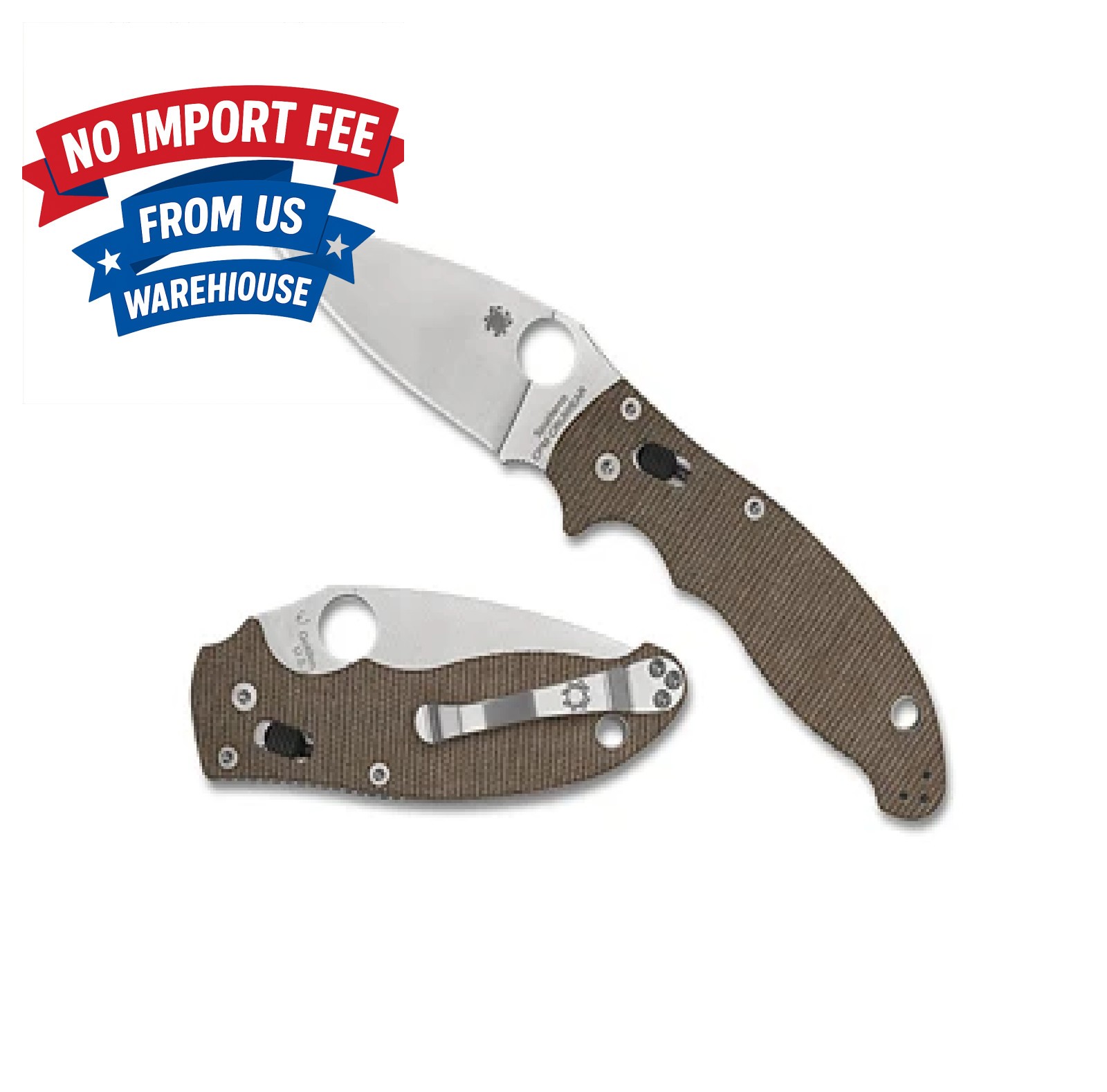 SPYDERCO Manix 2 XL Brown Canvas Micarta CPM CRU-WEAR Blade Plain Edge, C95MPCW2