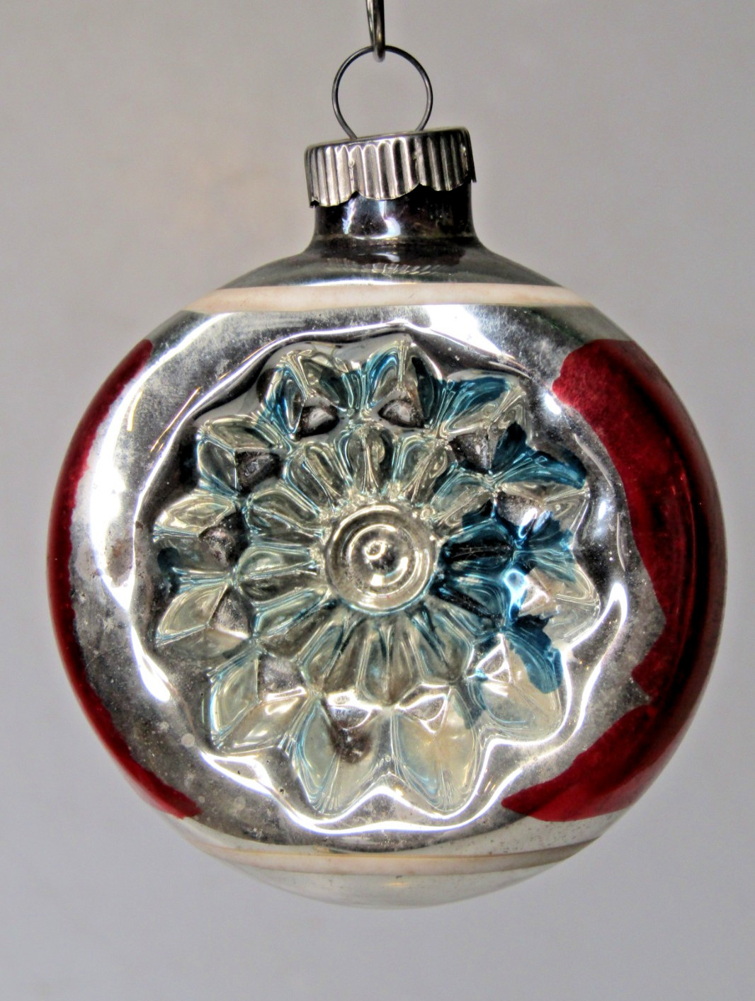VTG Pre-WWII Glass STAR Embossed BALL Christmas Ornament Shiny Brite BLUE RED