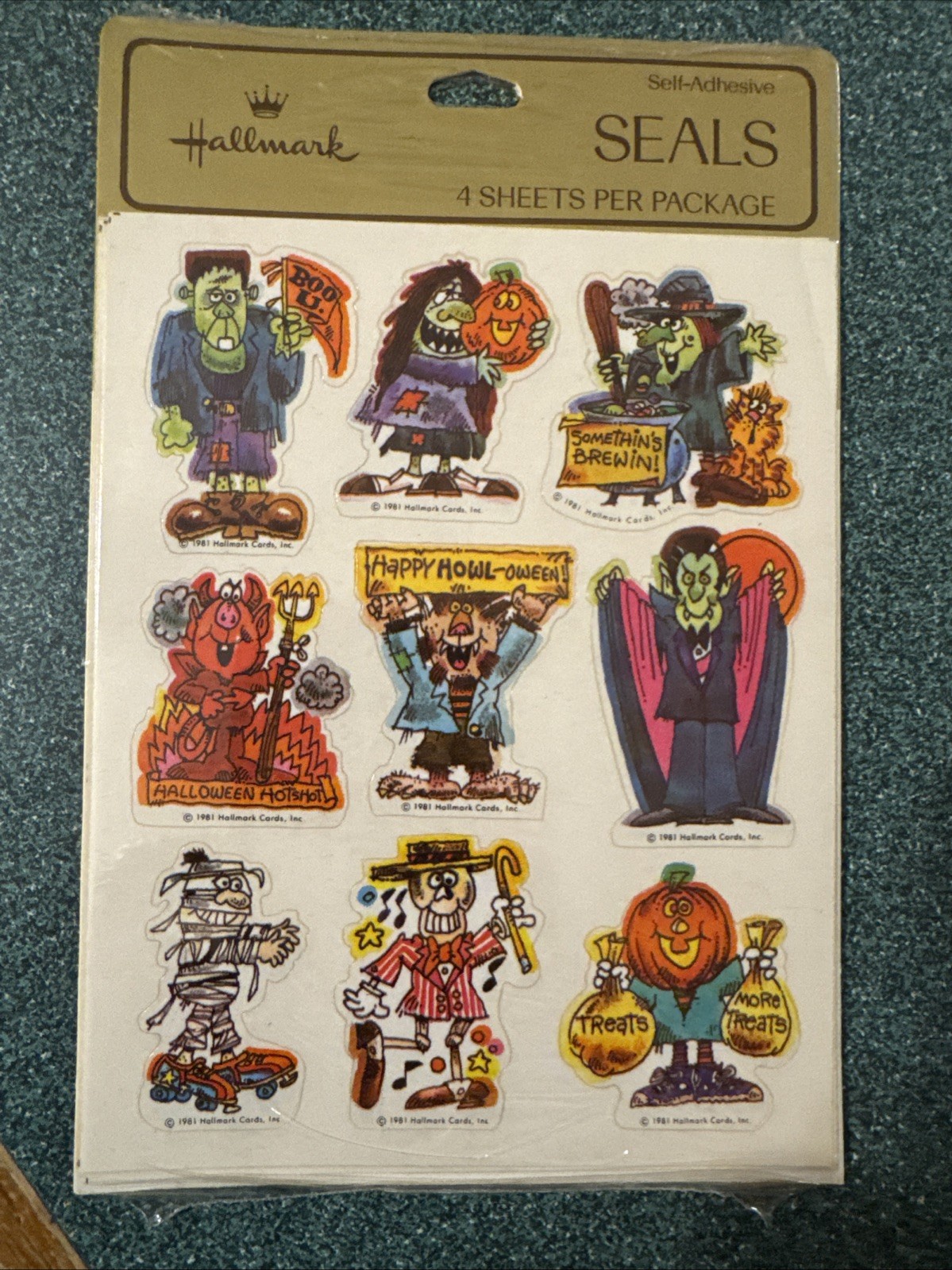 1981 Hallmark Vintage Halloween Sticker Seals 1 Pack of 4 Sheets