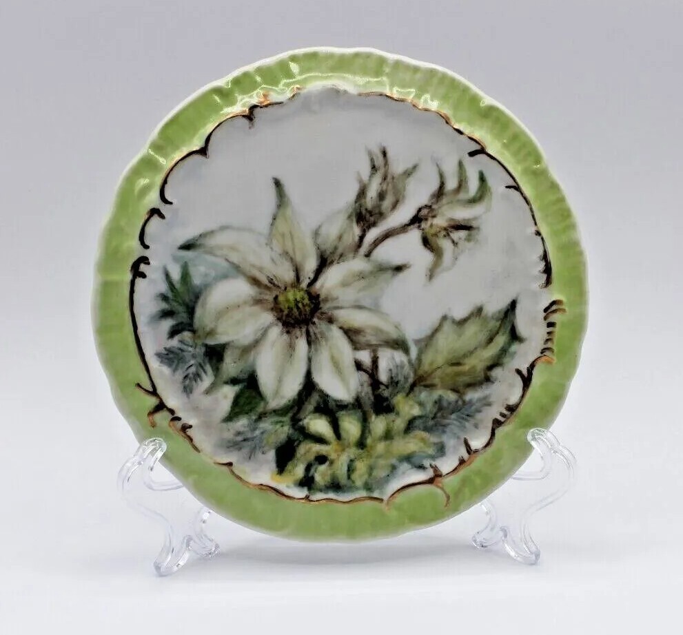 Vintage Hand painted Australian Flannel Flower on Embossed Porcelain Tea Trivet 