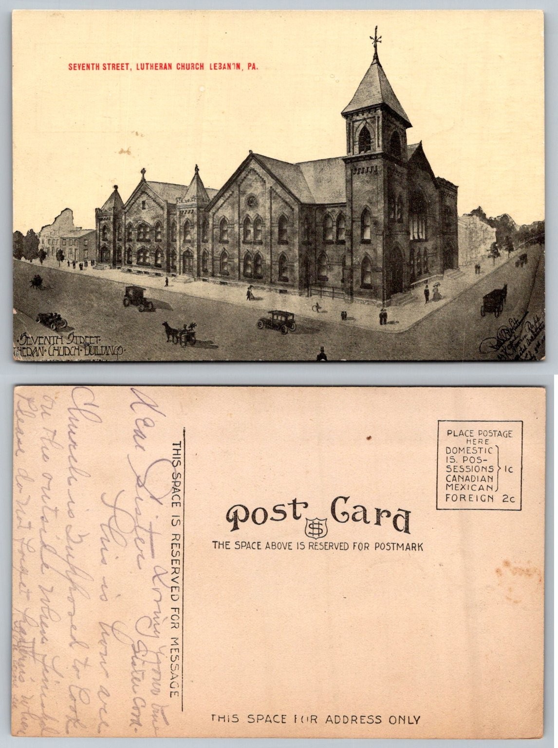 Lebanon PA Seventh Street Lutheran Church Postcard Divided Back 1910s Lebanon PA Seventh Street Lutheran Church Postcard Divided Back 1910s