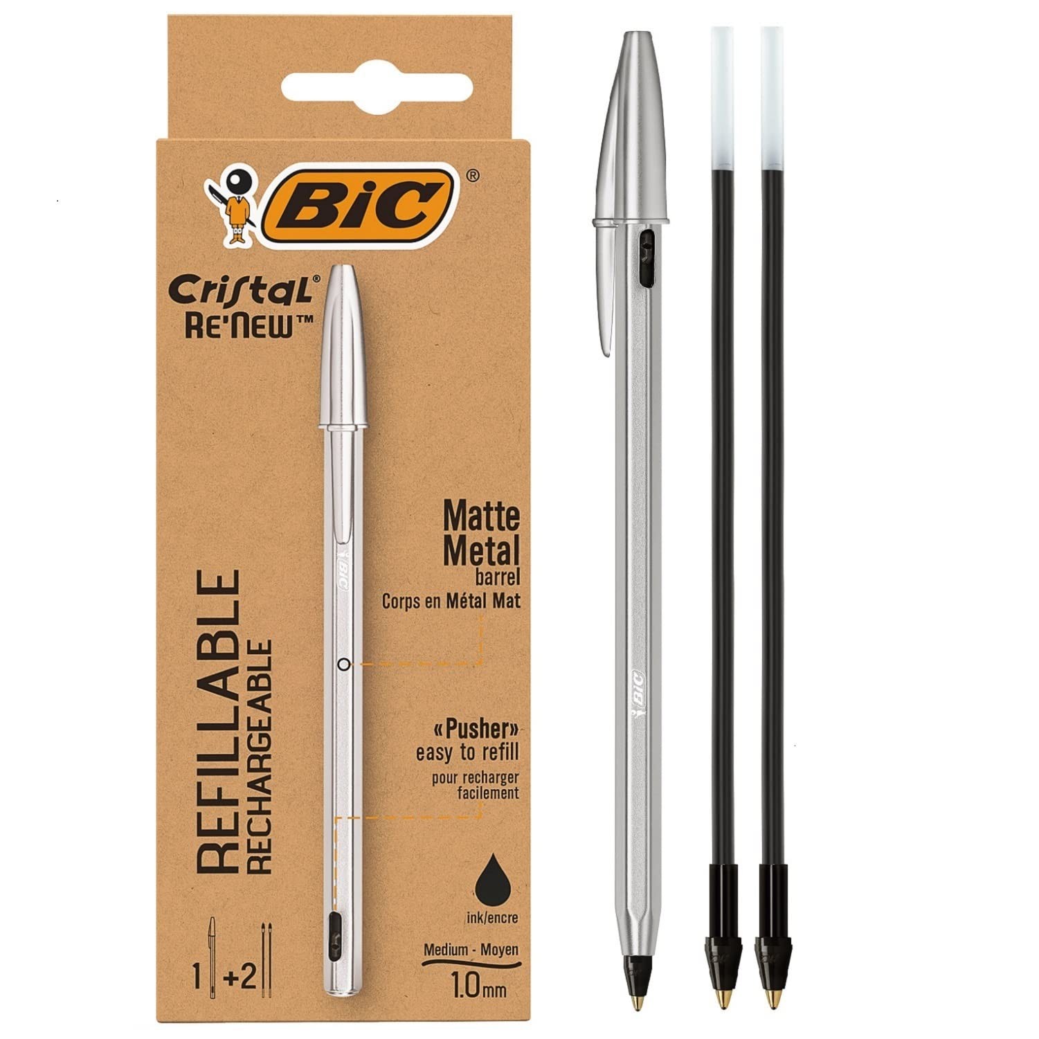 Bic Japan Ballpoint Pen Crystal Re\'New 1.0 Oil-based Black + BOX with 2 Refills