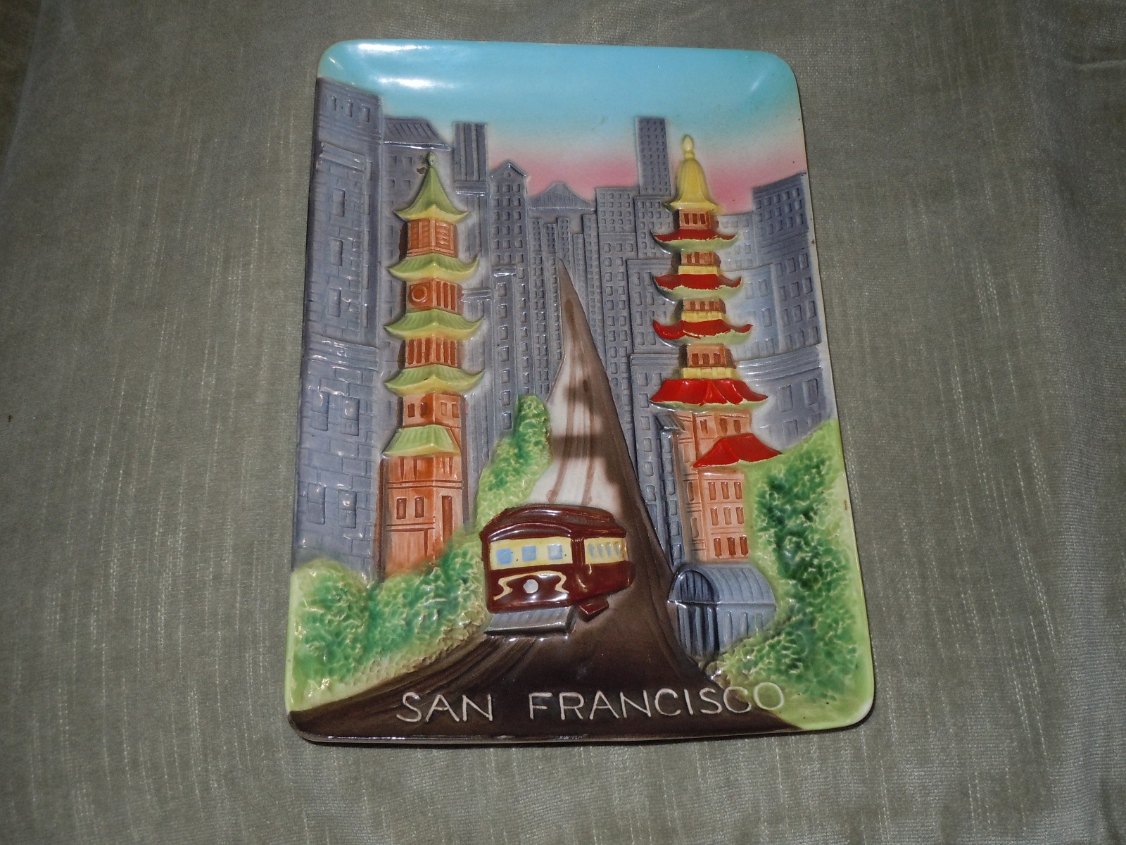 Vintage O M C Japan Pottery San Francisco Display with OMC tag on back. Vintage O M C Japan Pottery San Francisco Display with OMC tag on back.
