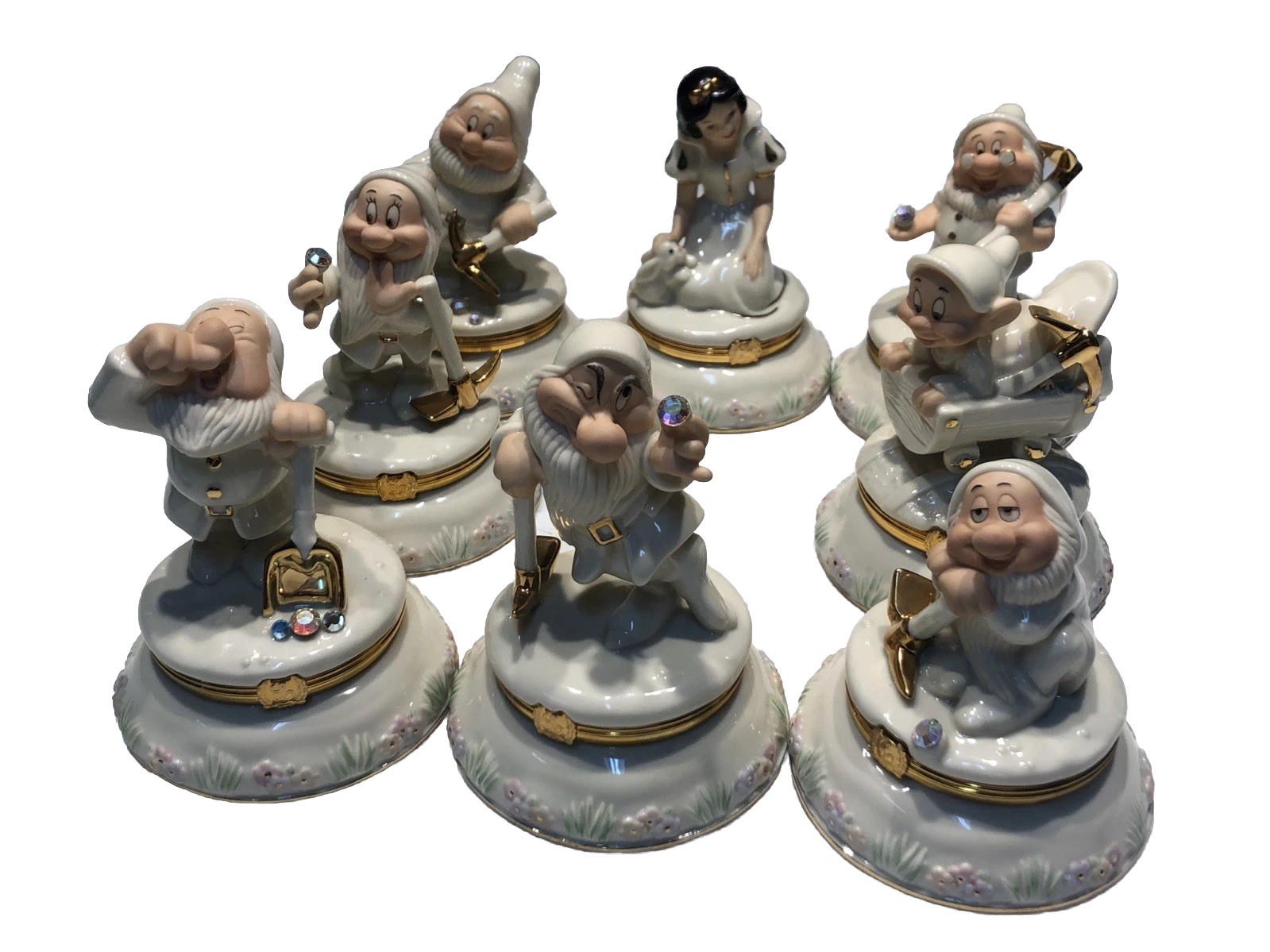 LENOX Treasures Disney Snow White & 7 Dwarfs Porcelain Lidded Trinket Boxes